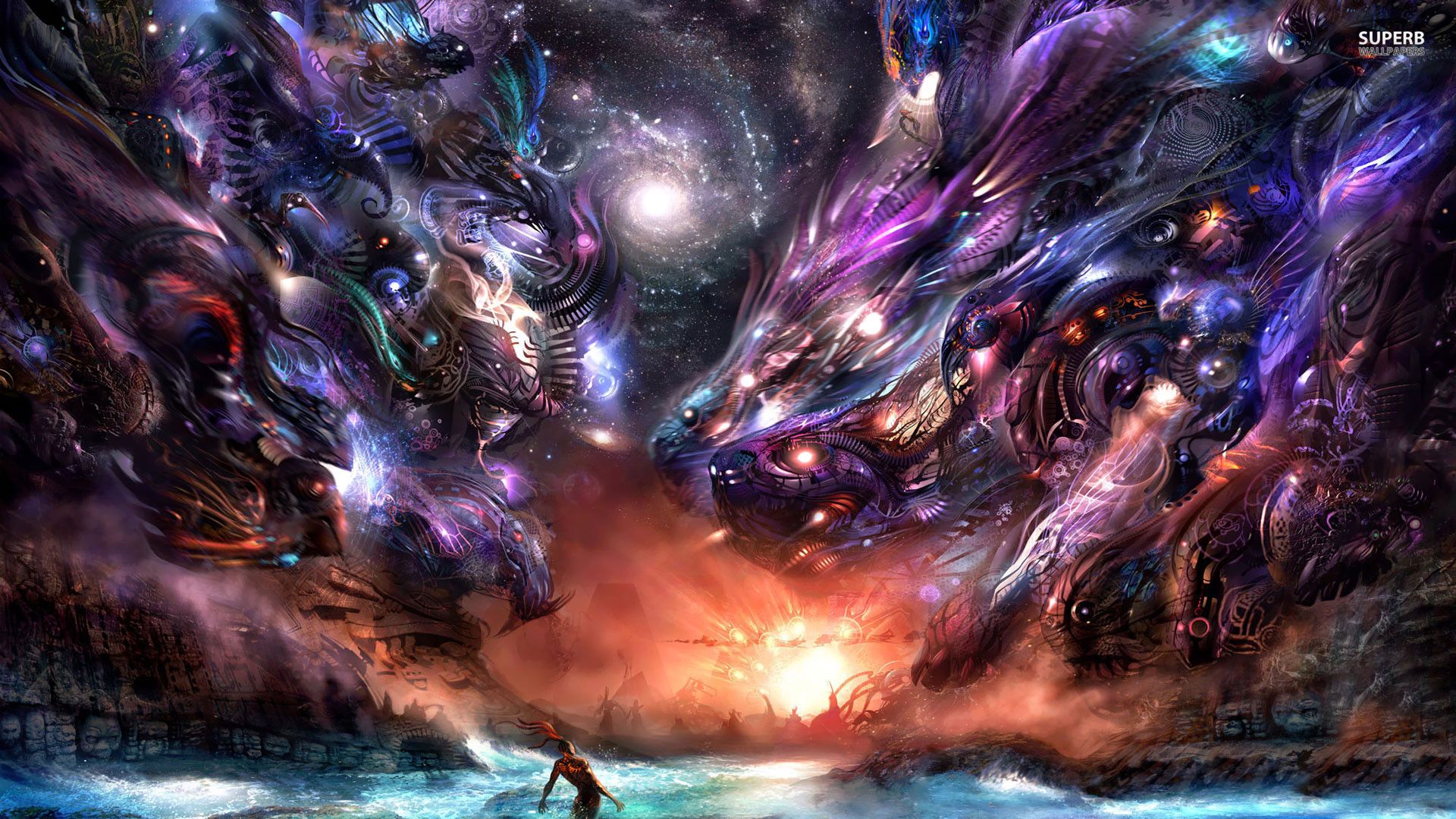 Drago viola cosmico fantasy, 1313x959 720p, Laptop