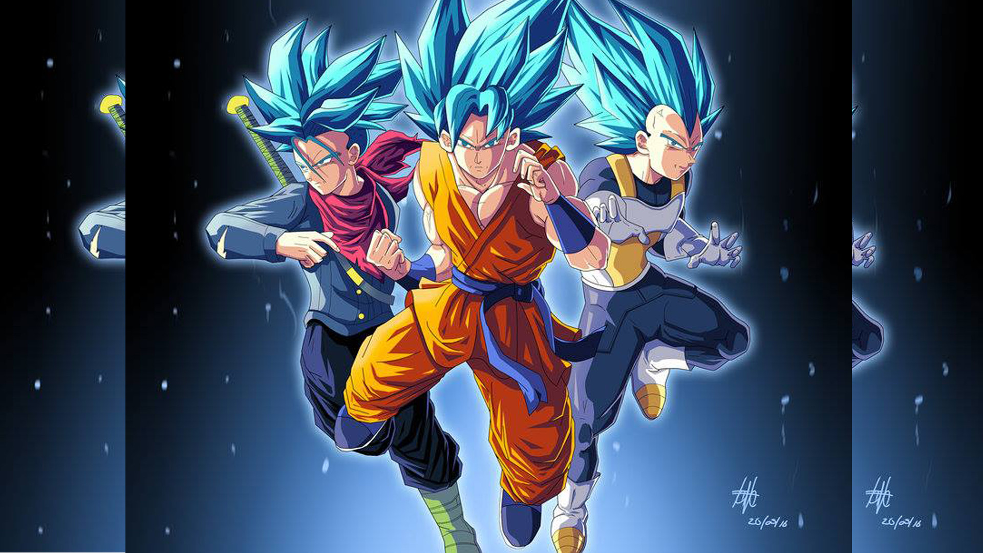 Goku, Vegeta e Trunks Super Saiyan Blue, 1920x1080 Full HD, Laptop