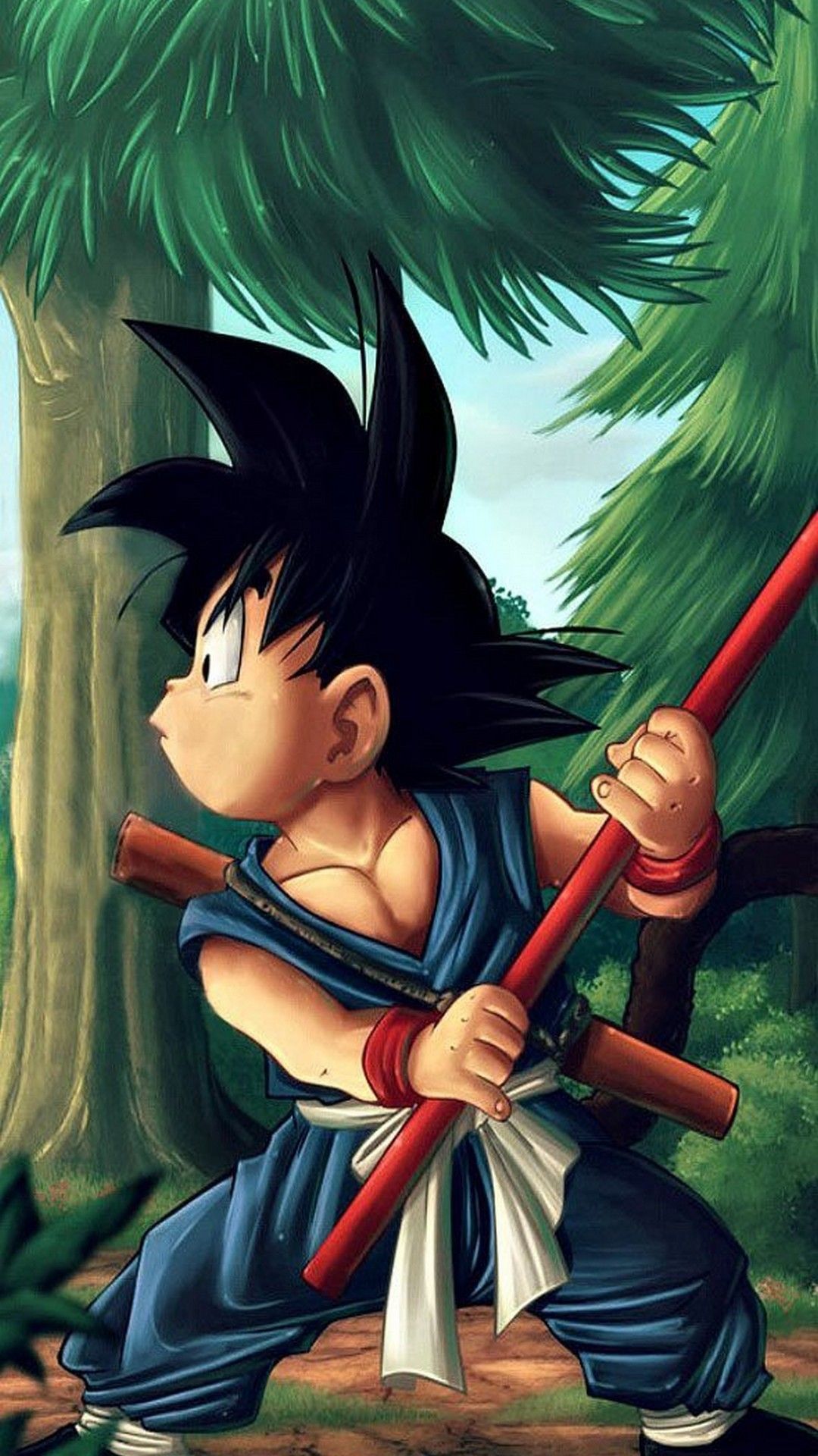Kid Goku bastone foresta, 1080x1920 Verticale, iPhone Pro
