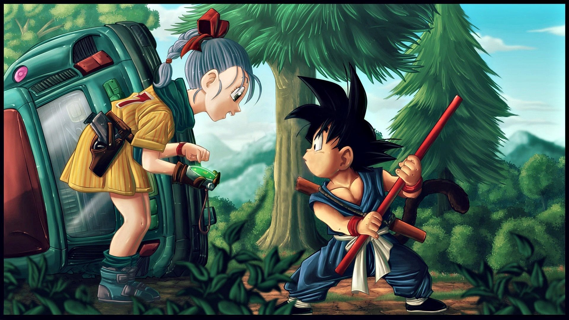 Goku e Bulma bambini, foresta, 1920x1080 Full HD 1080p, PC Desktop