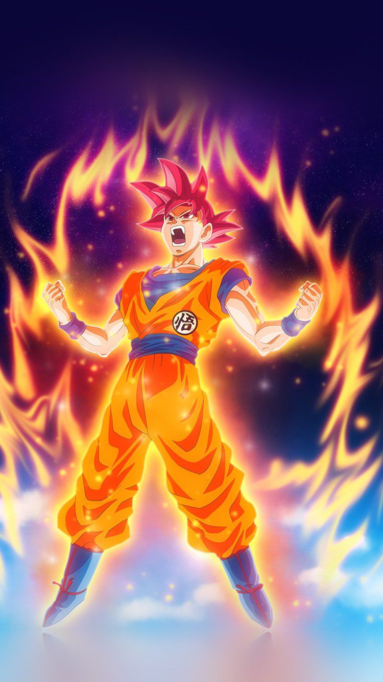 Goku Super Saiyan God fiamme, 750x1334 Full HD Verticale, iPhone