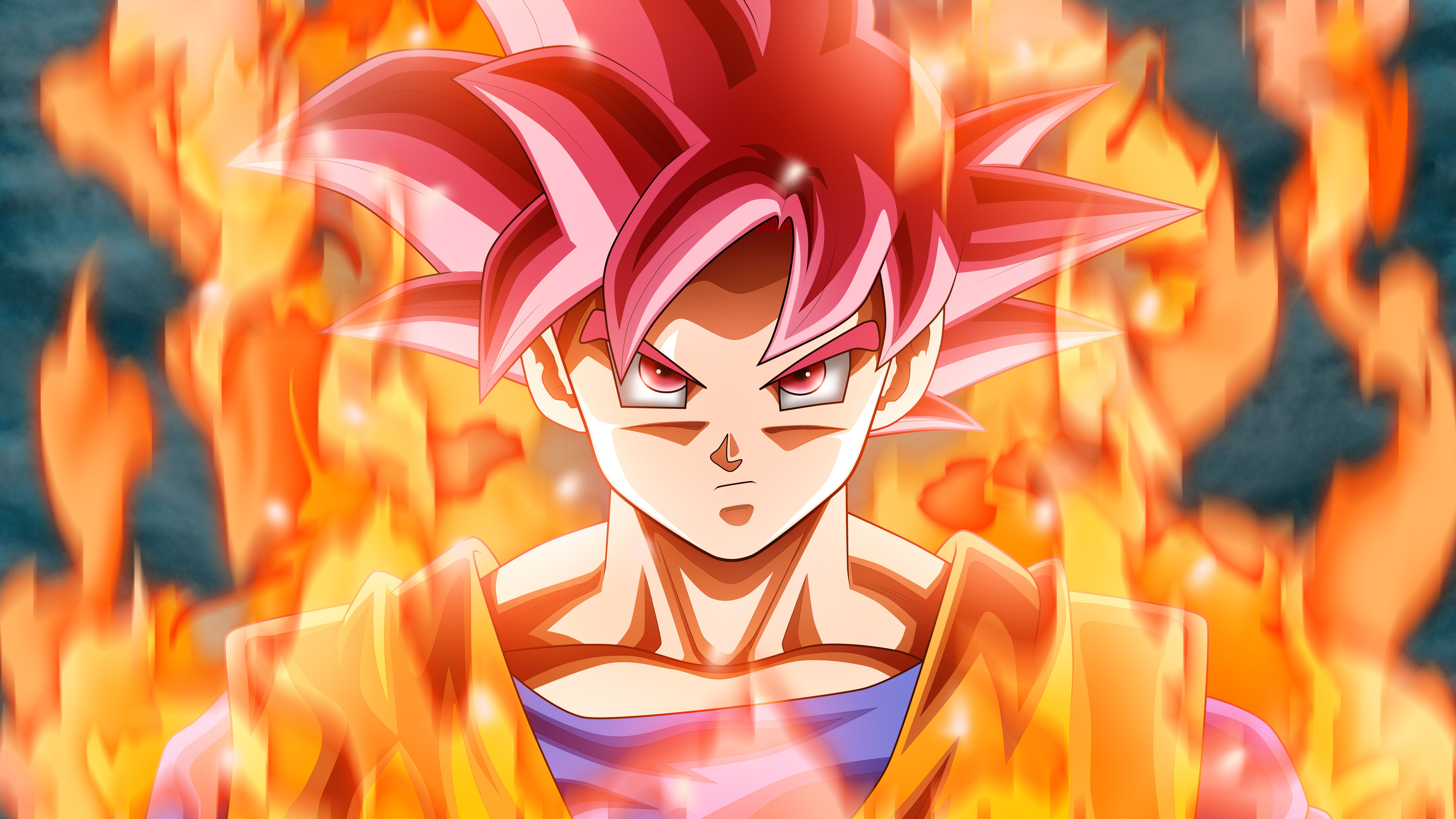 Goku Super Saiyan God fiamme, 7680x4320 Ultra HD, Monitor 4K
