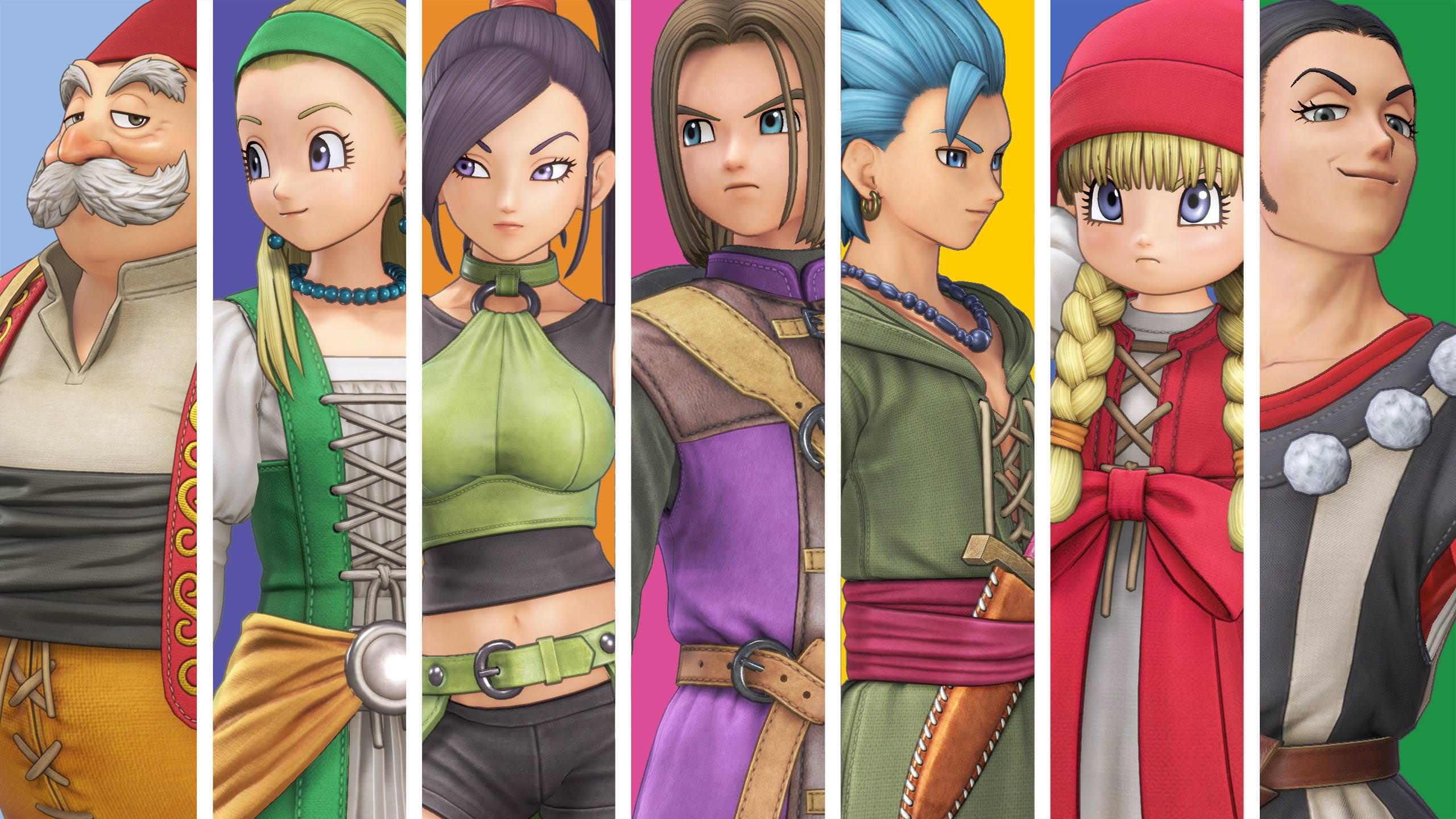 Personaggi Dragon Quest XI in fila, 2560x1440 2K QHD, Monitor Gaming