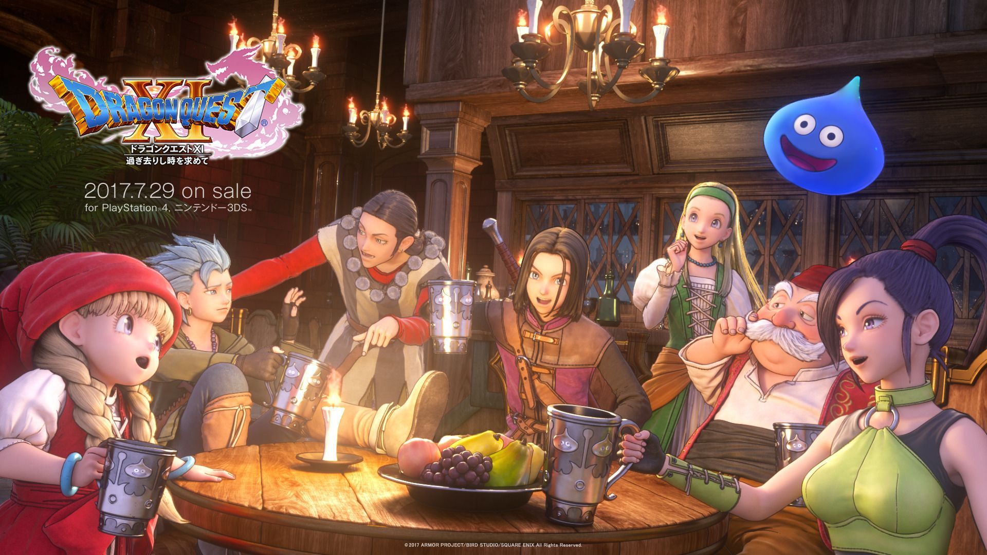 Personaggi Dragon Quest XI al tavolo, 1920x1080 Full HD, Desktop