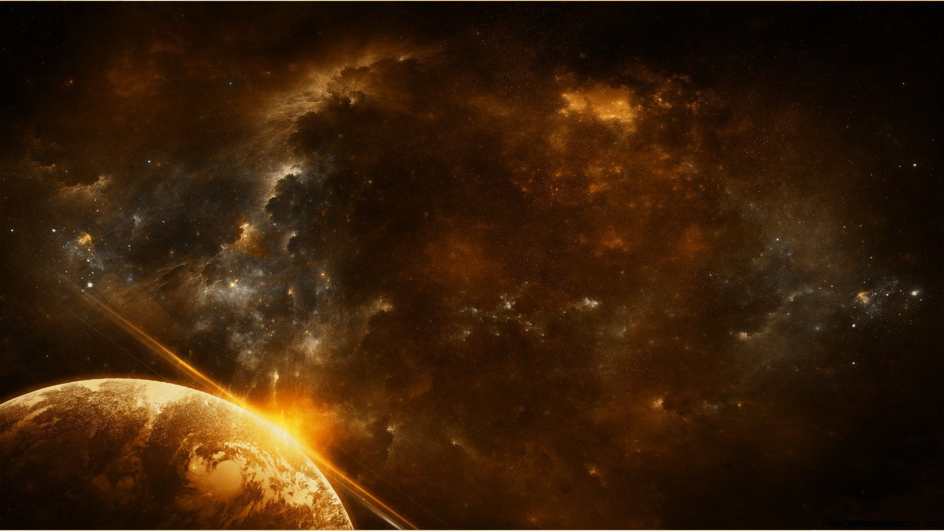 Pianeta e nebulosa arancione spazio, 1920x1080 Full HD, Laptop