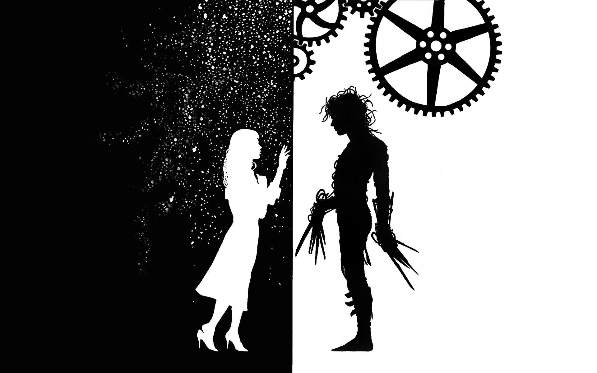 Edward Scissorhands silhouette bianco nero, 1920x1200 WUXGA, Desktop