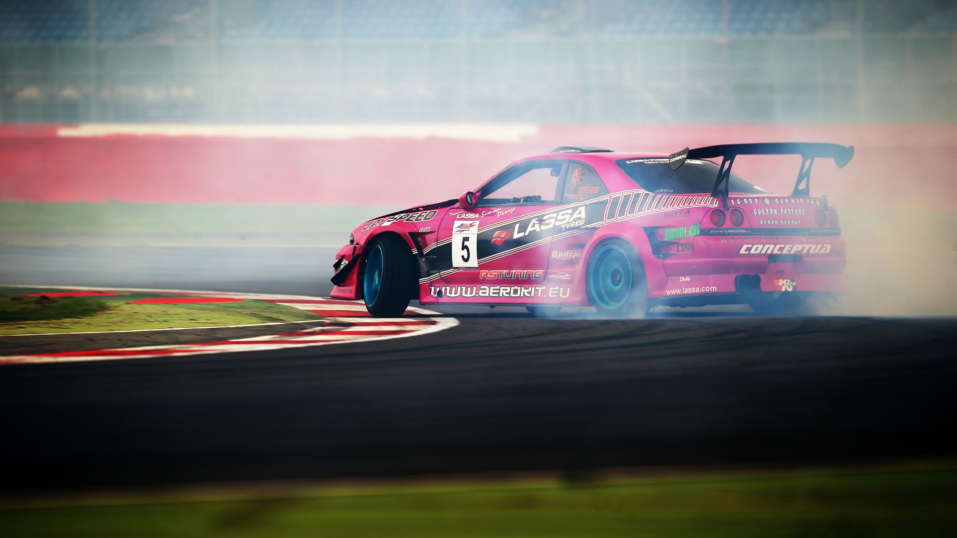 Auto rosa in drift, 1920x1080 1080p, Desktop