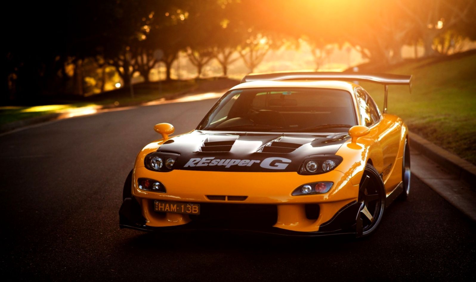 Mazda RX7 gialla drift, 1596x945 720p, Monitor Gaming