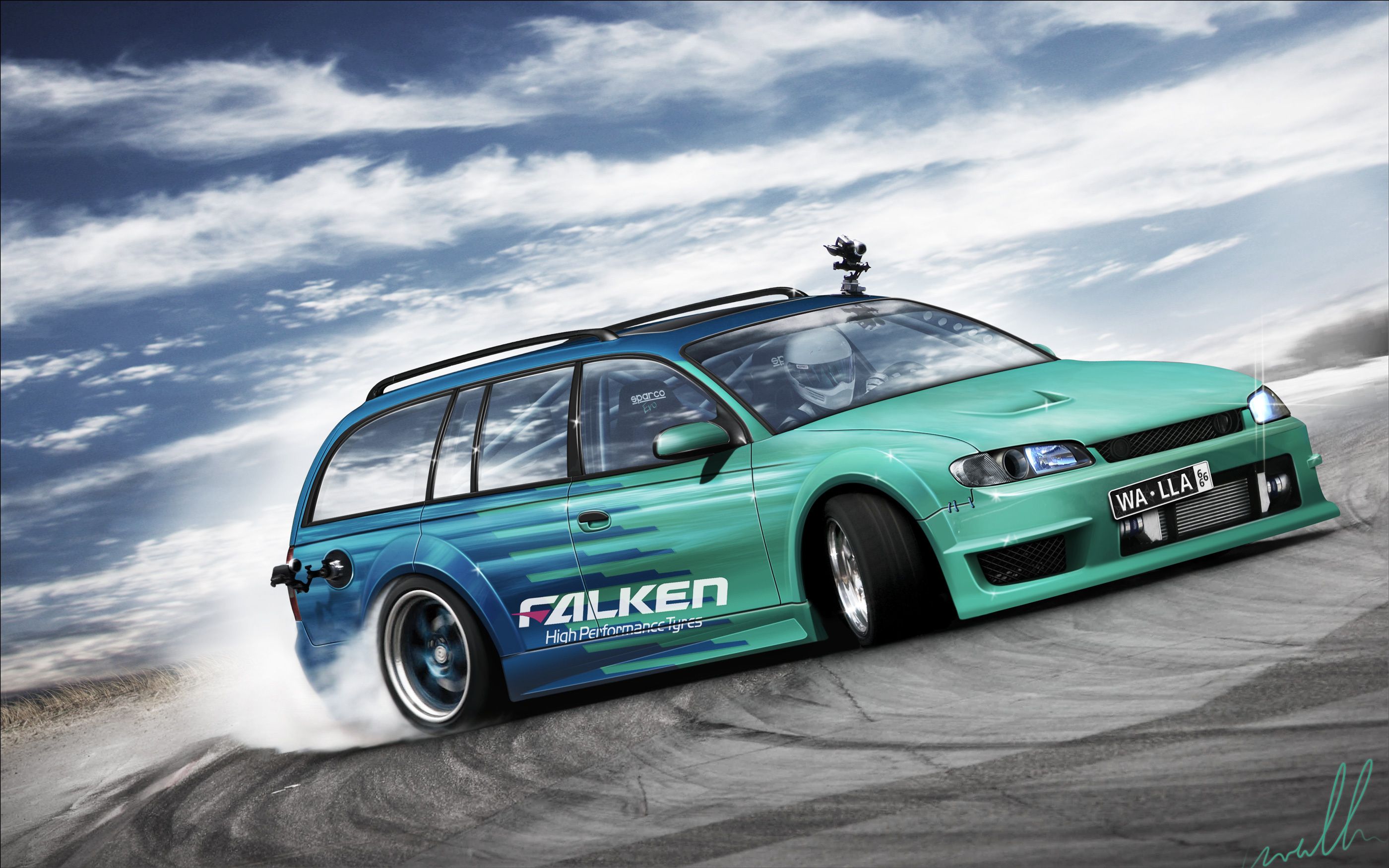 Auto drift verde Falken, 2800x1750 2K, Monitor Gaming