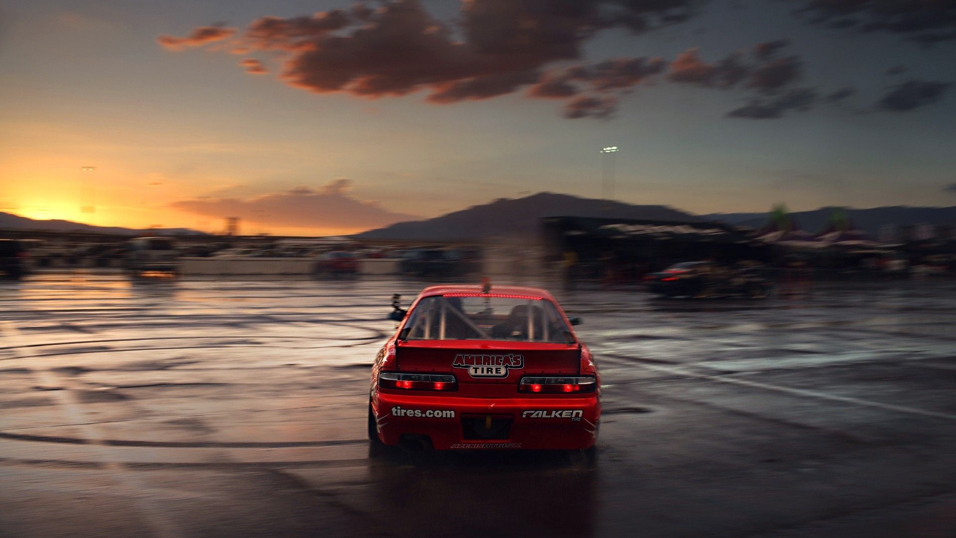 Auto rossa drifting tramonto, 1920x1080 Full HD, Desktop