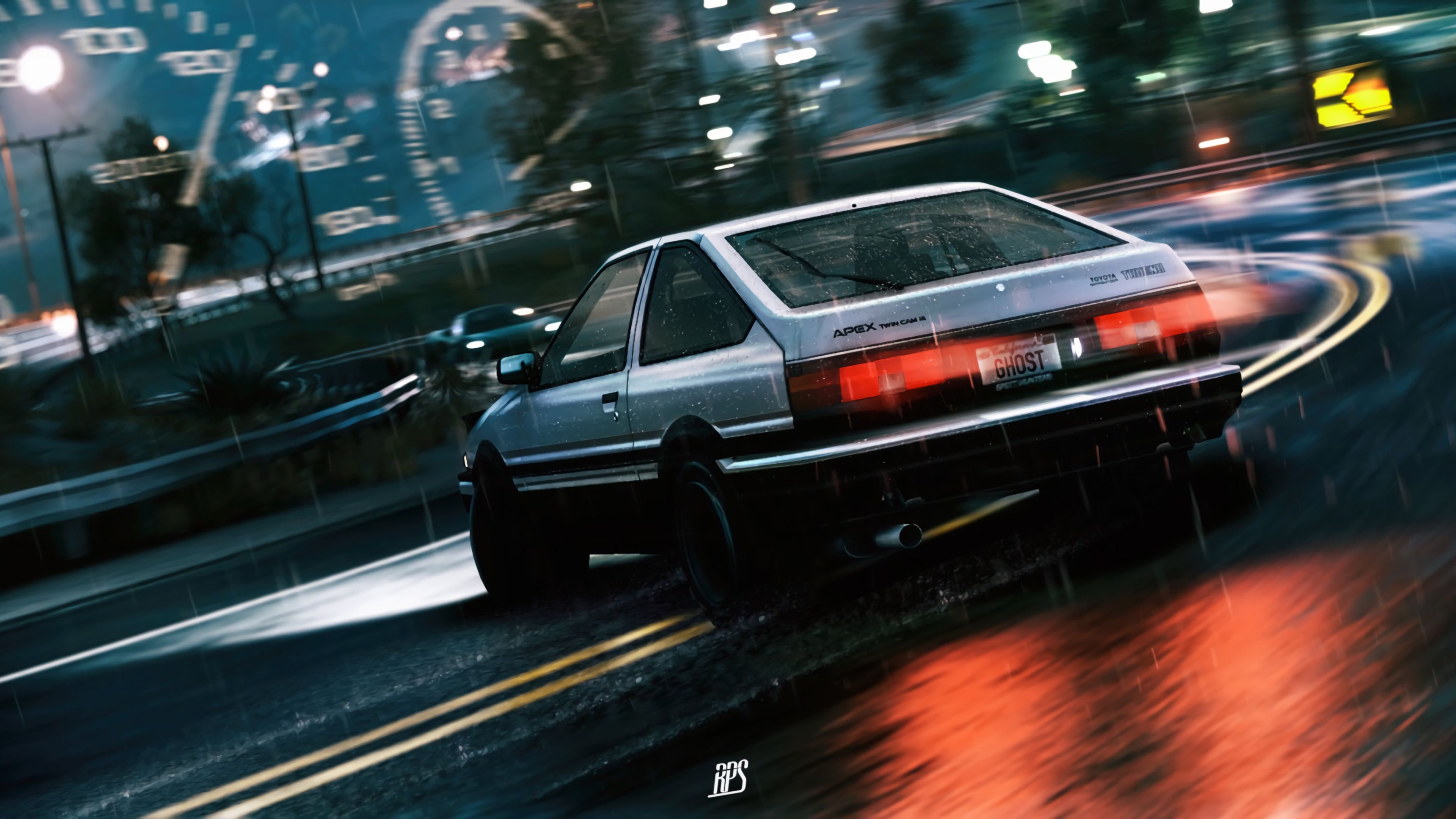 Toyota AE86 drift notturno, 3840x2160 UHD, PC 4K