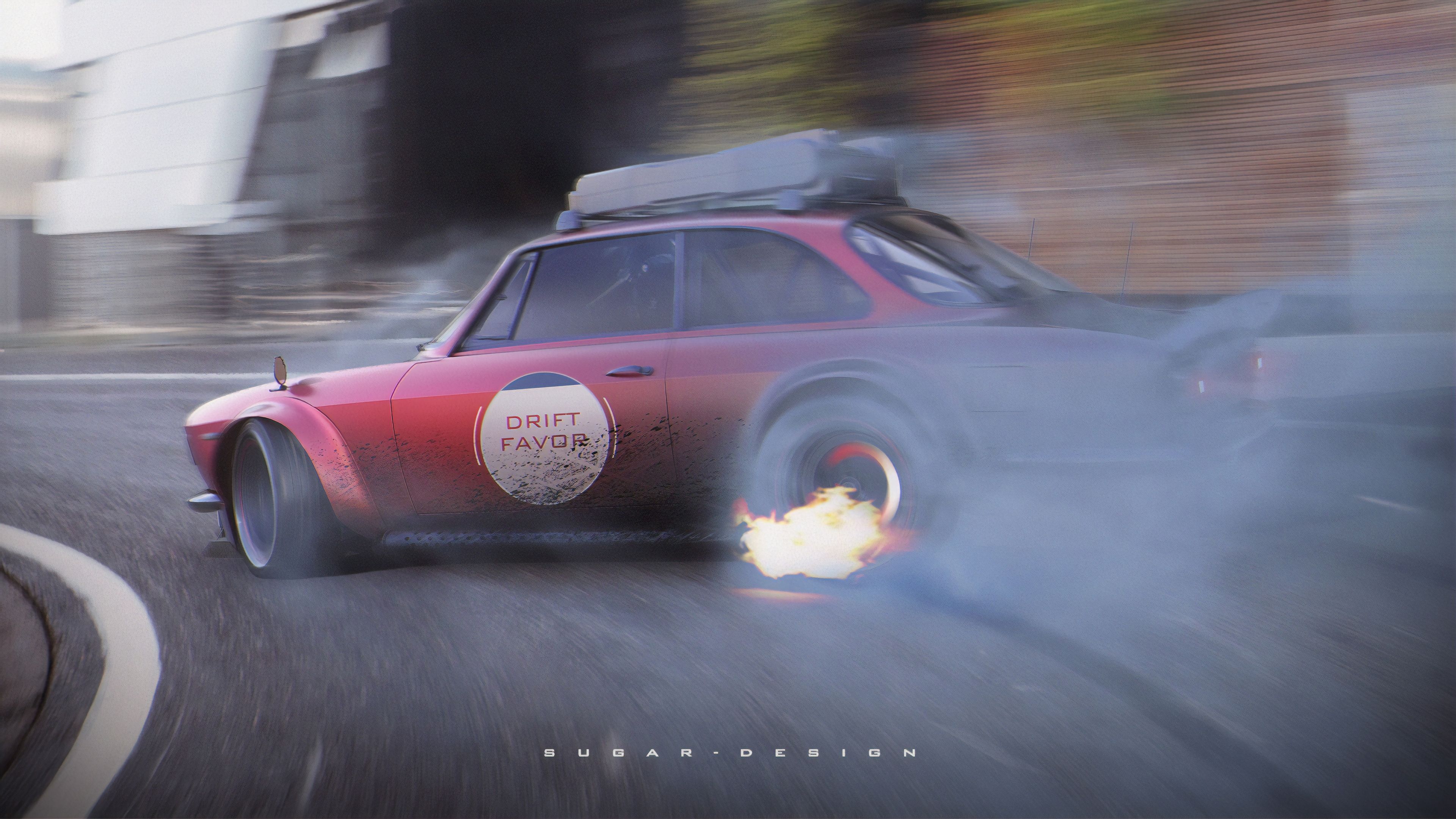Auto drift fiamme scarico, 3840x2160 Ultra HD, 4K TV