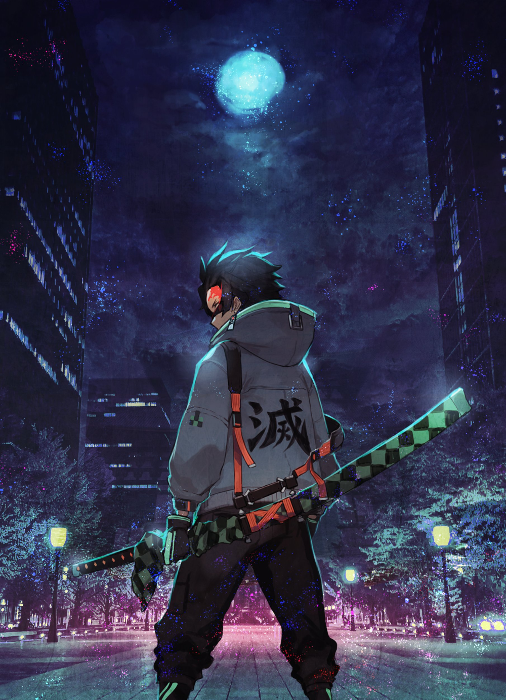 Demon Slayer personaggio città notte, ammazzademoni, 1000x1382 Full HD Verticale, iPhone