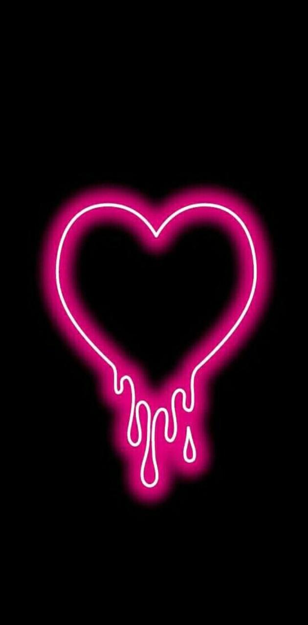 Cuore neon rosa sgocciolante, 630x1280 Verticale, Telefono