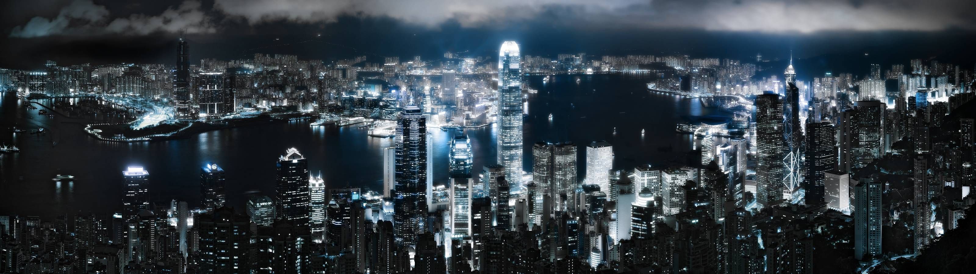 Skyline notturno città, 3200x900 21:9, Monitor Gaming