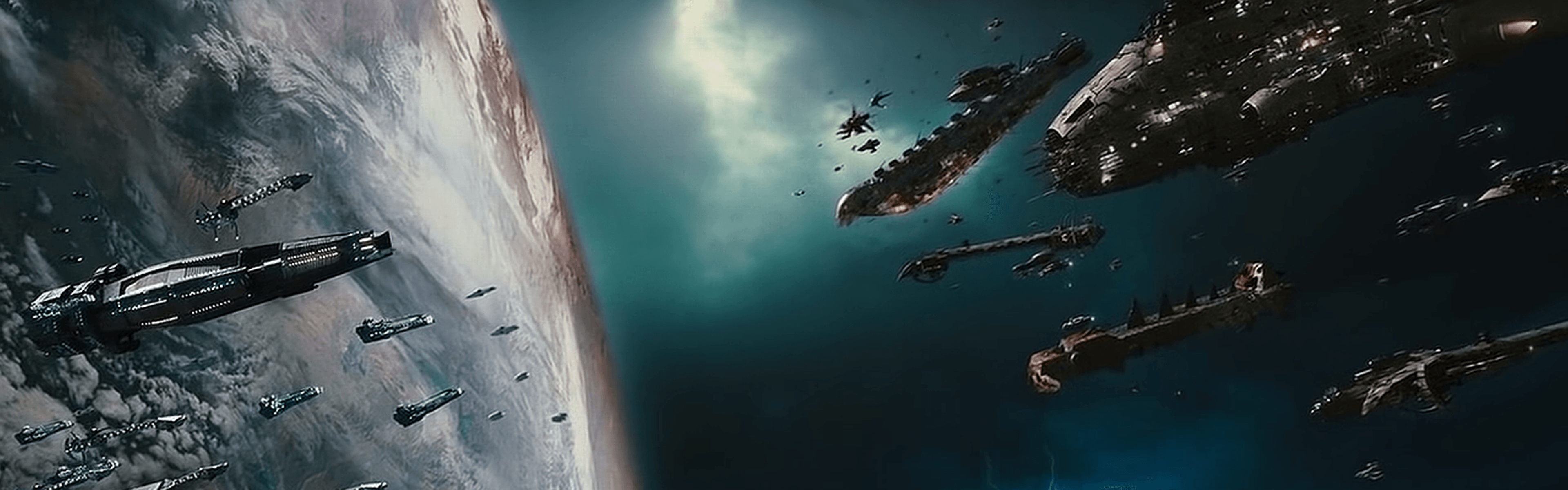 Astronavi spaziali flotta blu, 3840x1200 Ultrawide, Dual Monitor
