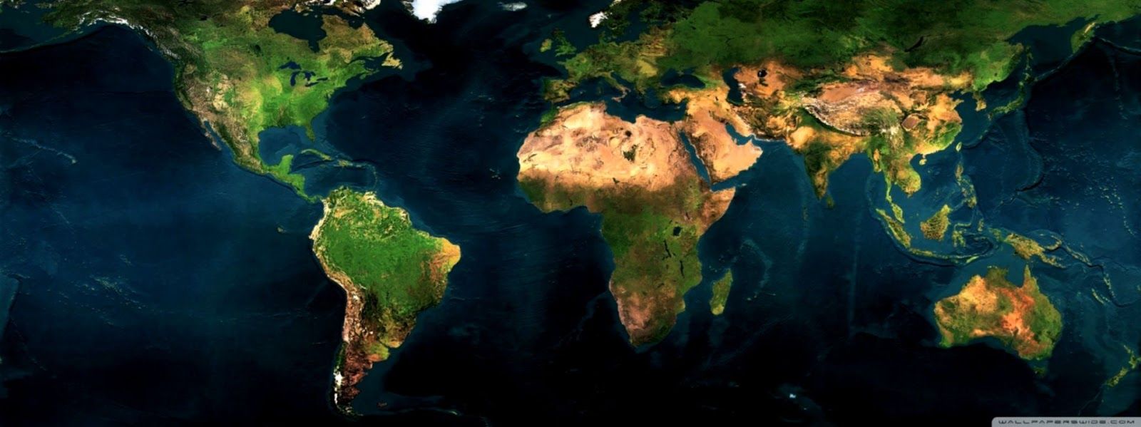Mappa del mondo satellitare, 1600x599 Panoramico, Dual Screen