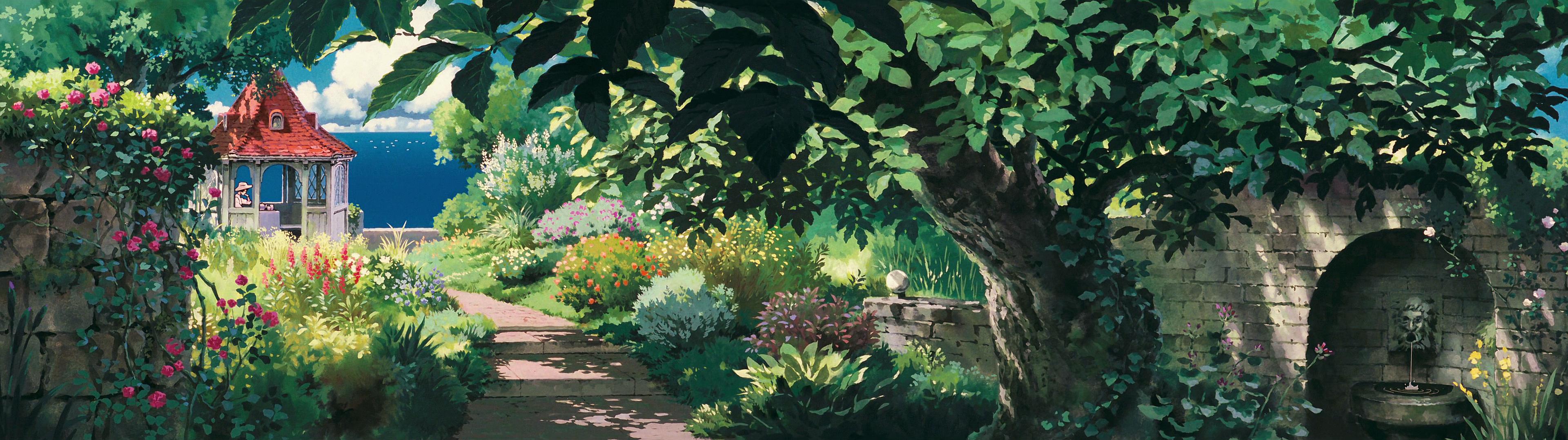 Giardino stile Ghibli verde, 3840x1080 Ultrawide, Dual Monitor