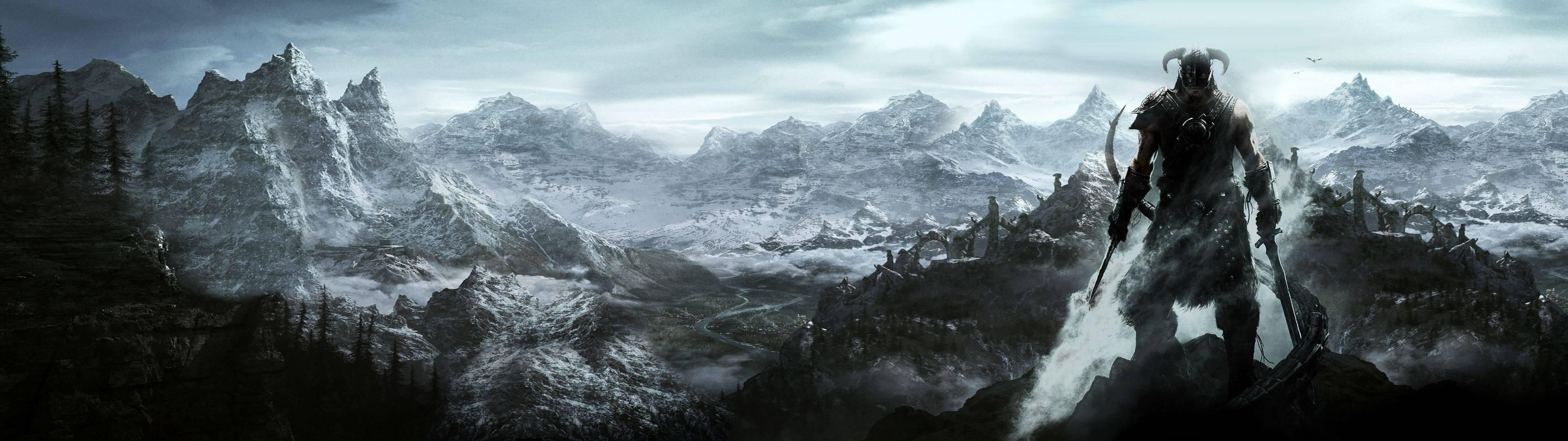 Skyrim guerriero montagne, RPG, 3840x1080 21:9, Ultrawide