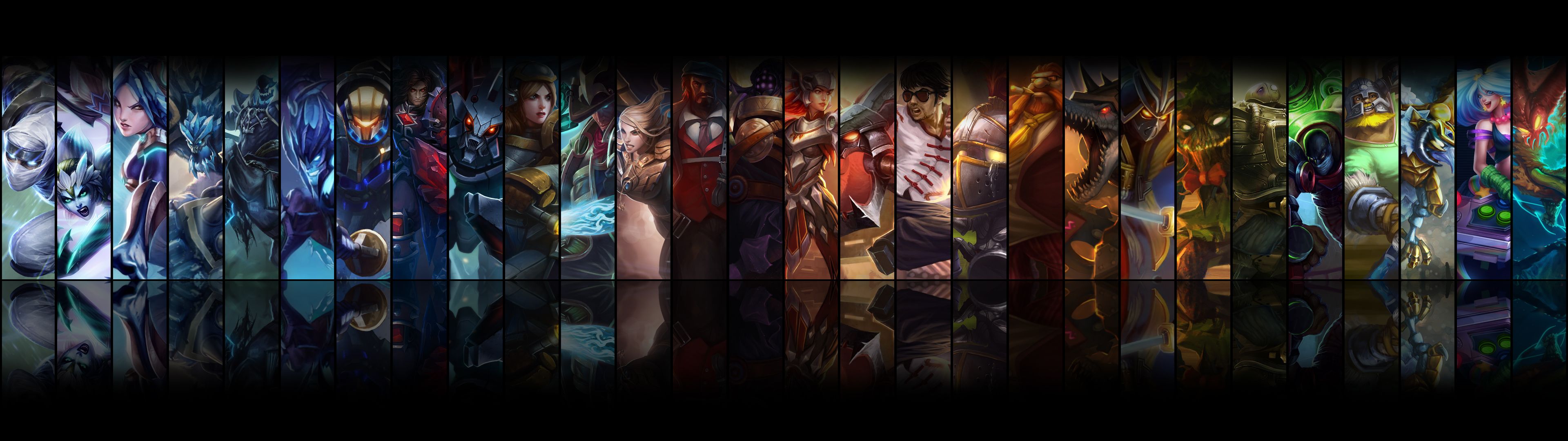 League of Legends campioni collage, Riot Games, 3840x1080 21:9, Ultrawide