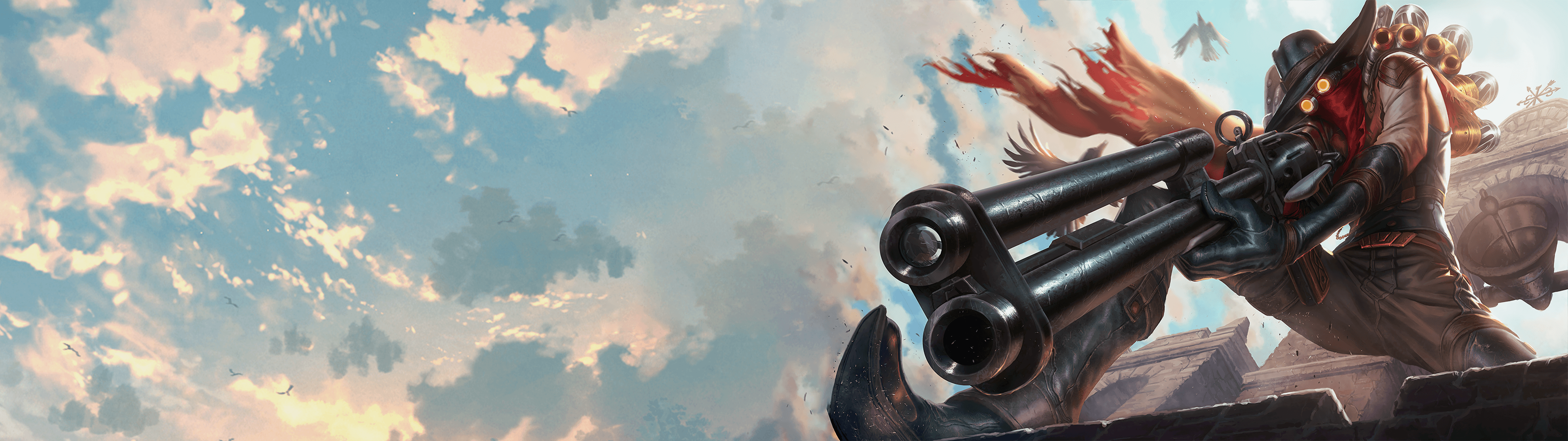 Personaggio con arma futuristica, cielo, 3840x1080 Ultrawide, Dual Monitor