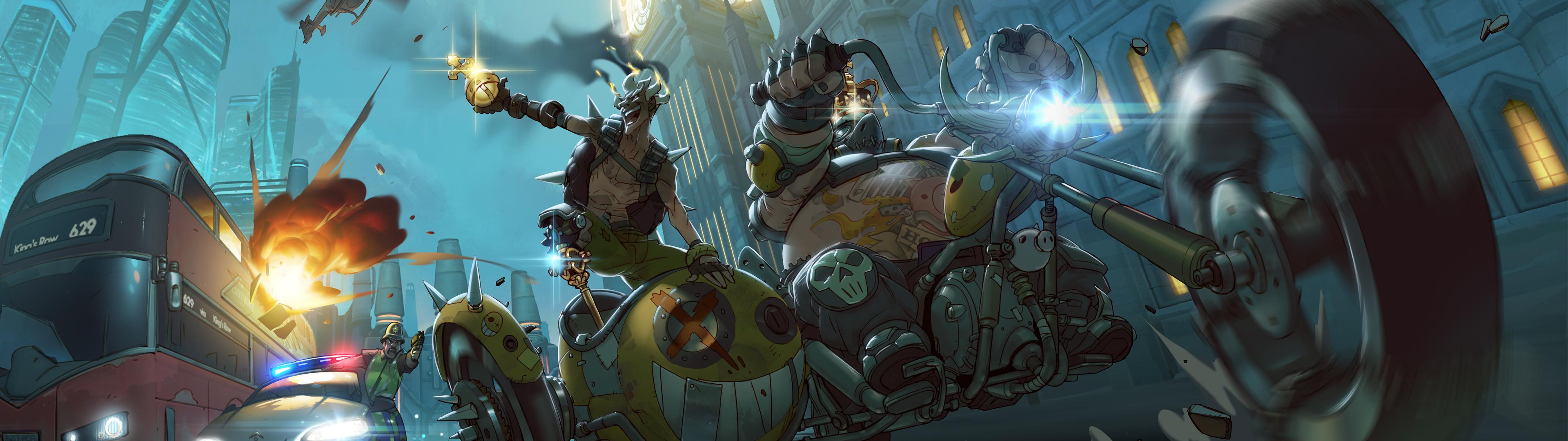 Videogioco robot azione notturna, 3840x1080 Ultrawide, Dual Monitor