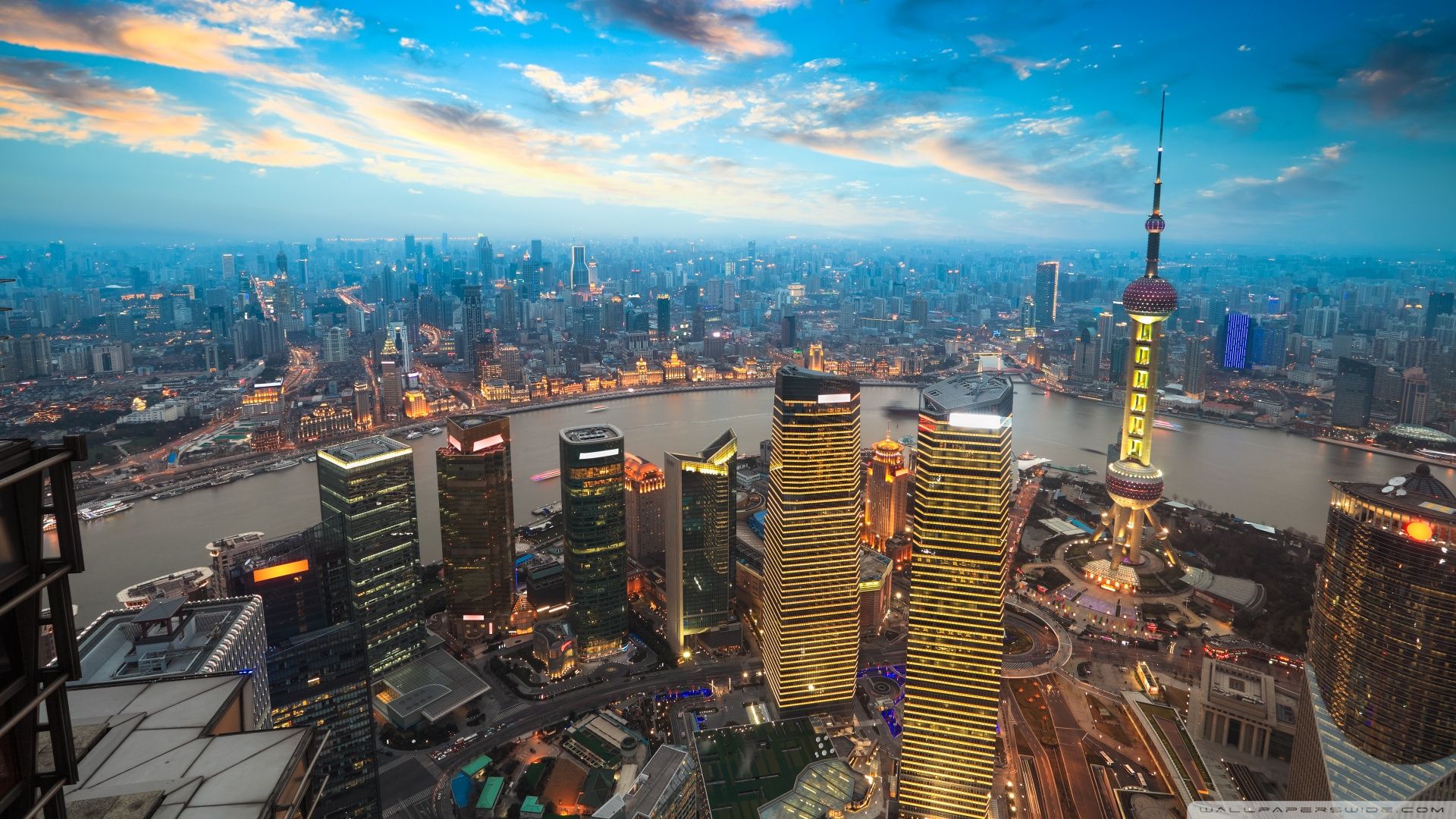 Skyline Shanghai al tramonto, 1920x1080 1080p, Desktop