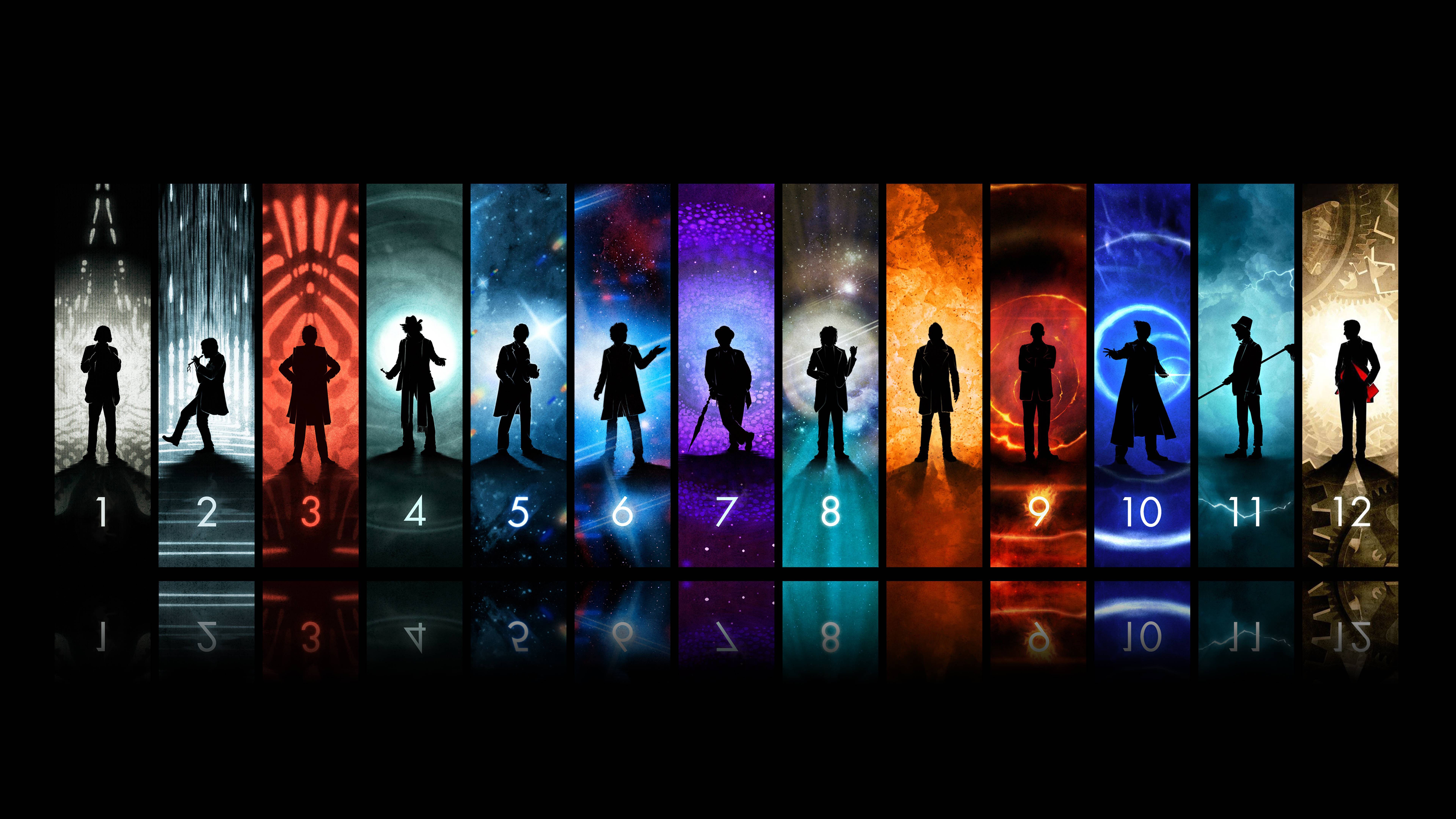 Doctor Who silhouette dodici dottori, 7680x4320 UHD, PC 4K