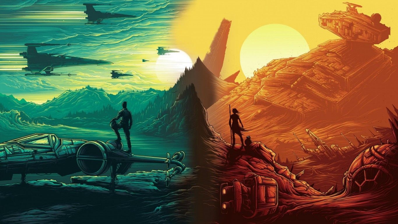 Star Wars paesaggio verde arancione, saga fantascientifica, 1366x768 HD, Desktop