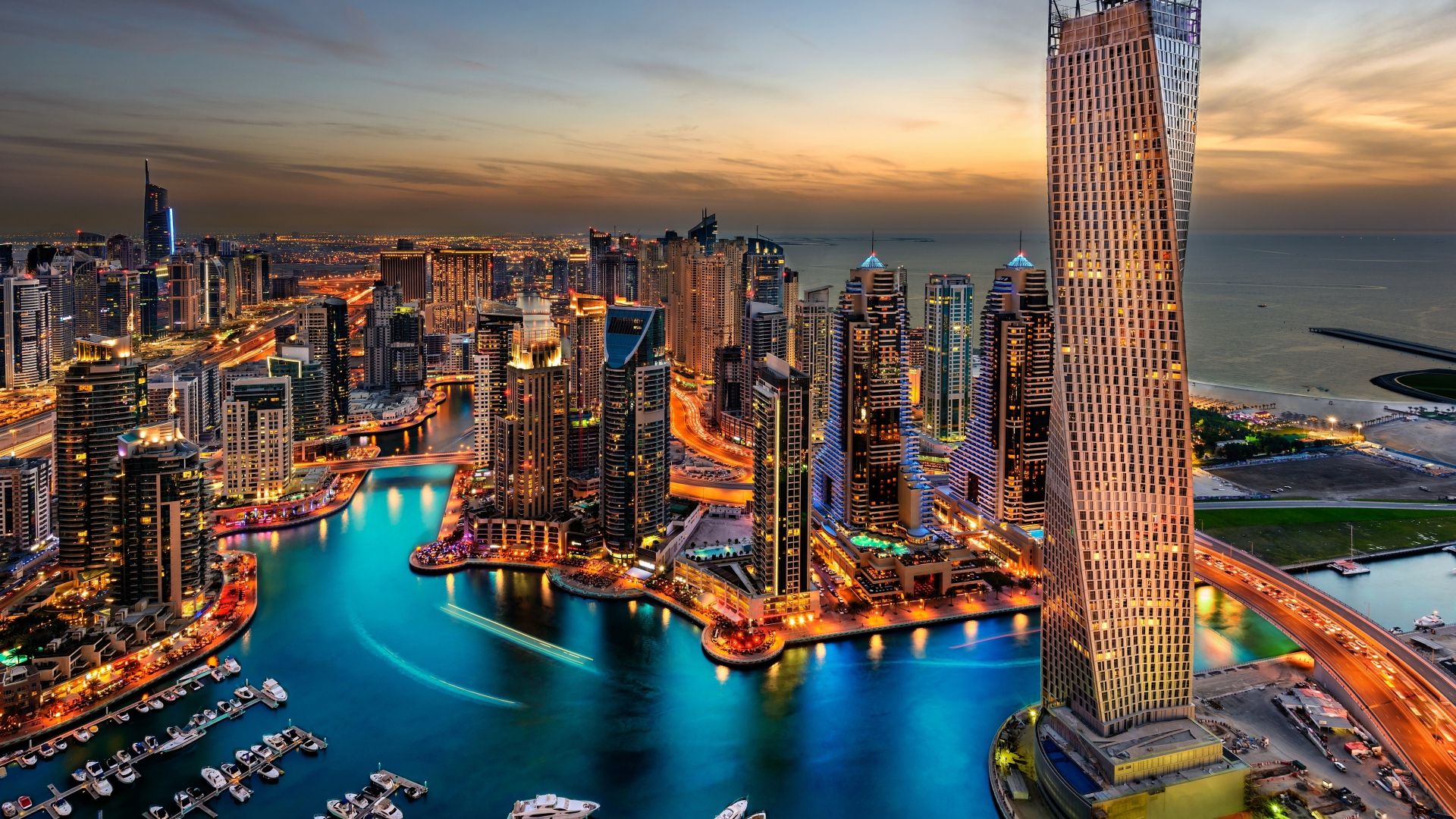 Skyline Dubai Marina al tramonto, 1920x1080 Full HD 1080p, PC