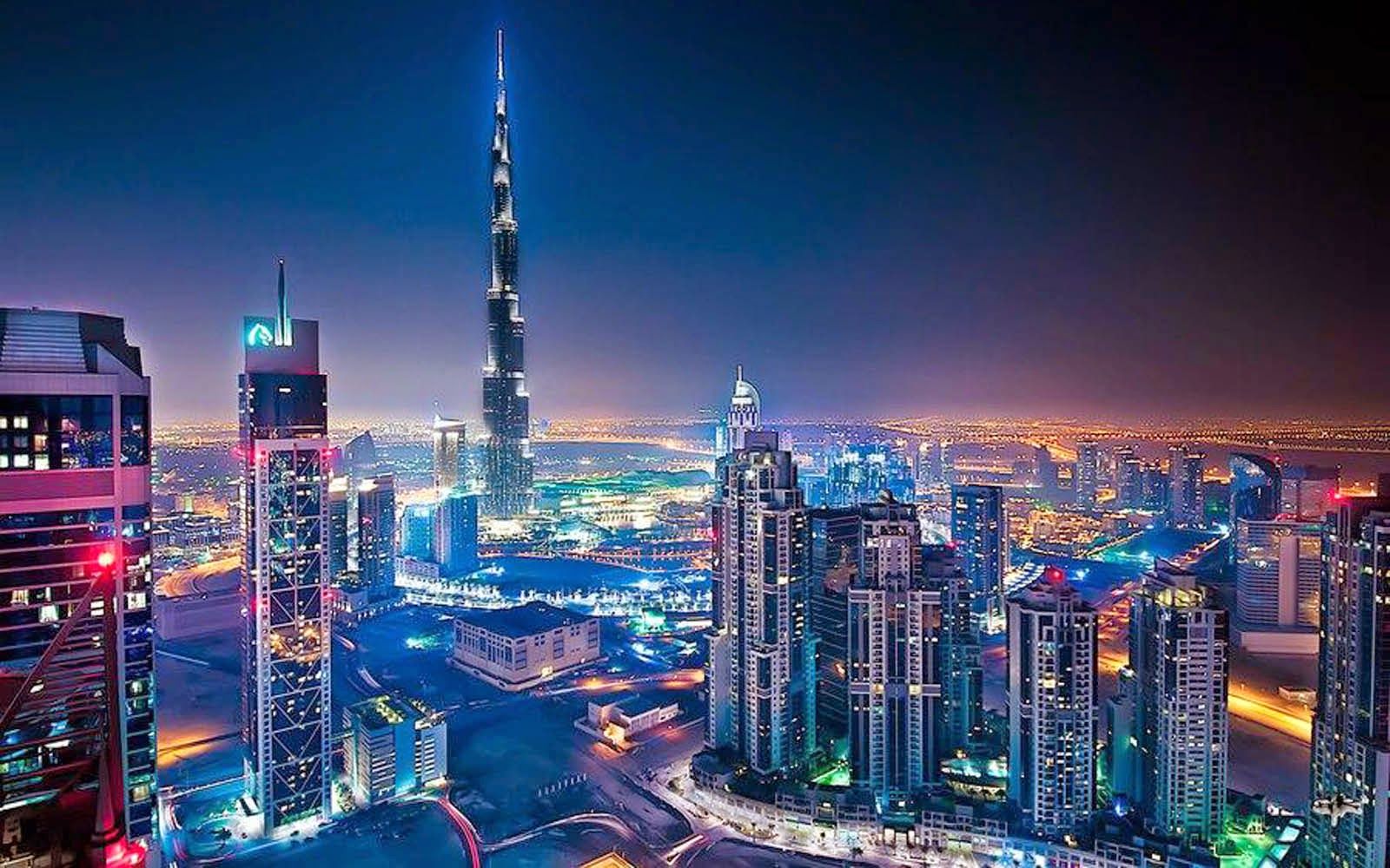 Skyline Dubai notturno con Burj Khalifa, 1600x1000 HD, ROG Asus Laptop
