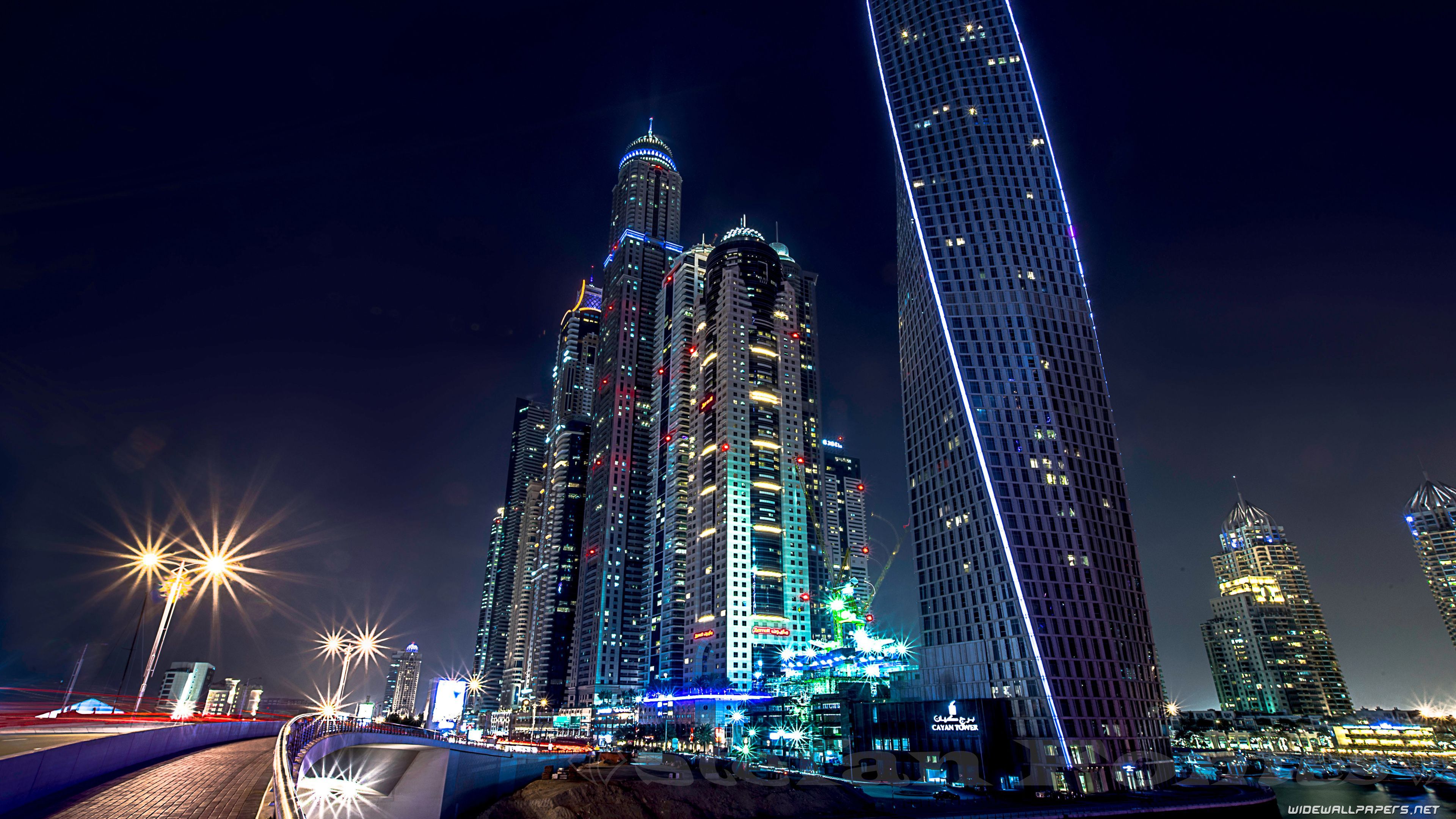 Grattacieli Dubai di notte, 3840x2160 UHD, Monitor 4K