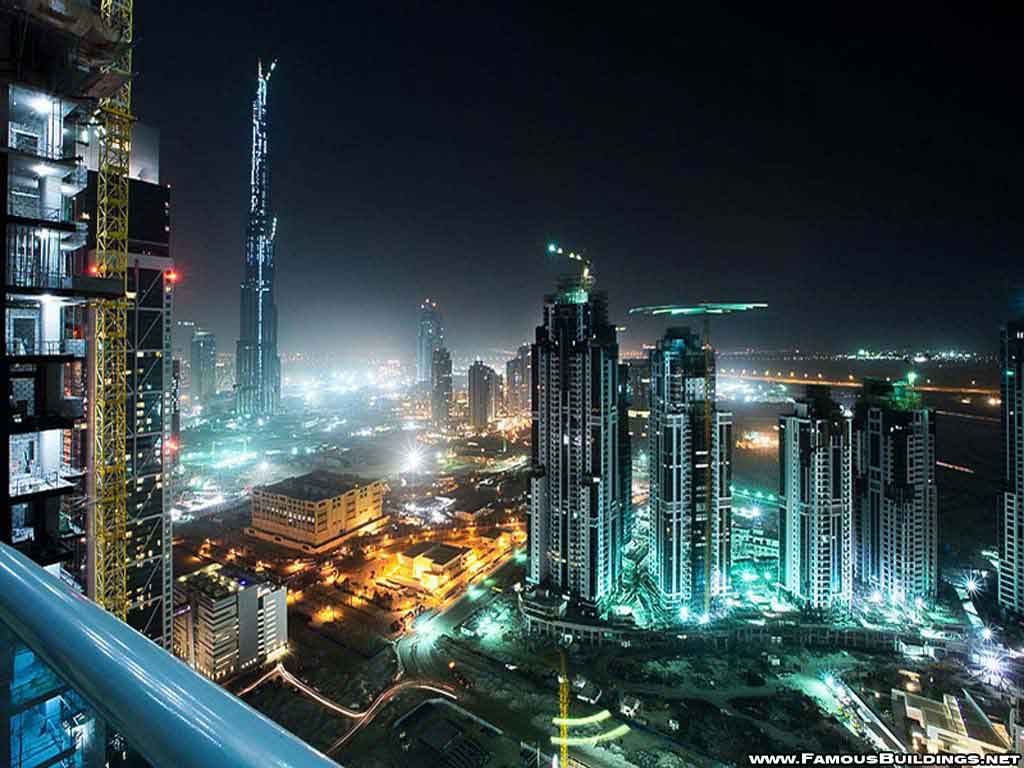 Skyline Dubai notturno con Burj Khalifa, 1024x768 HD, Desktop