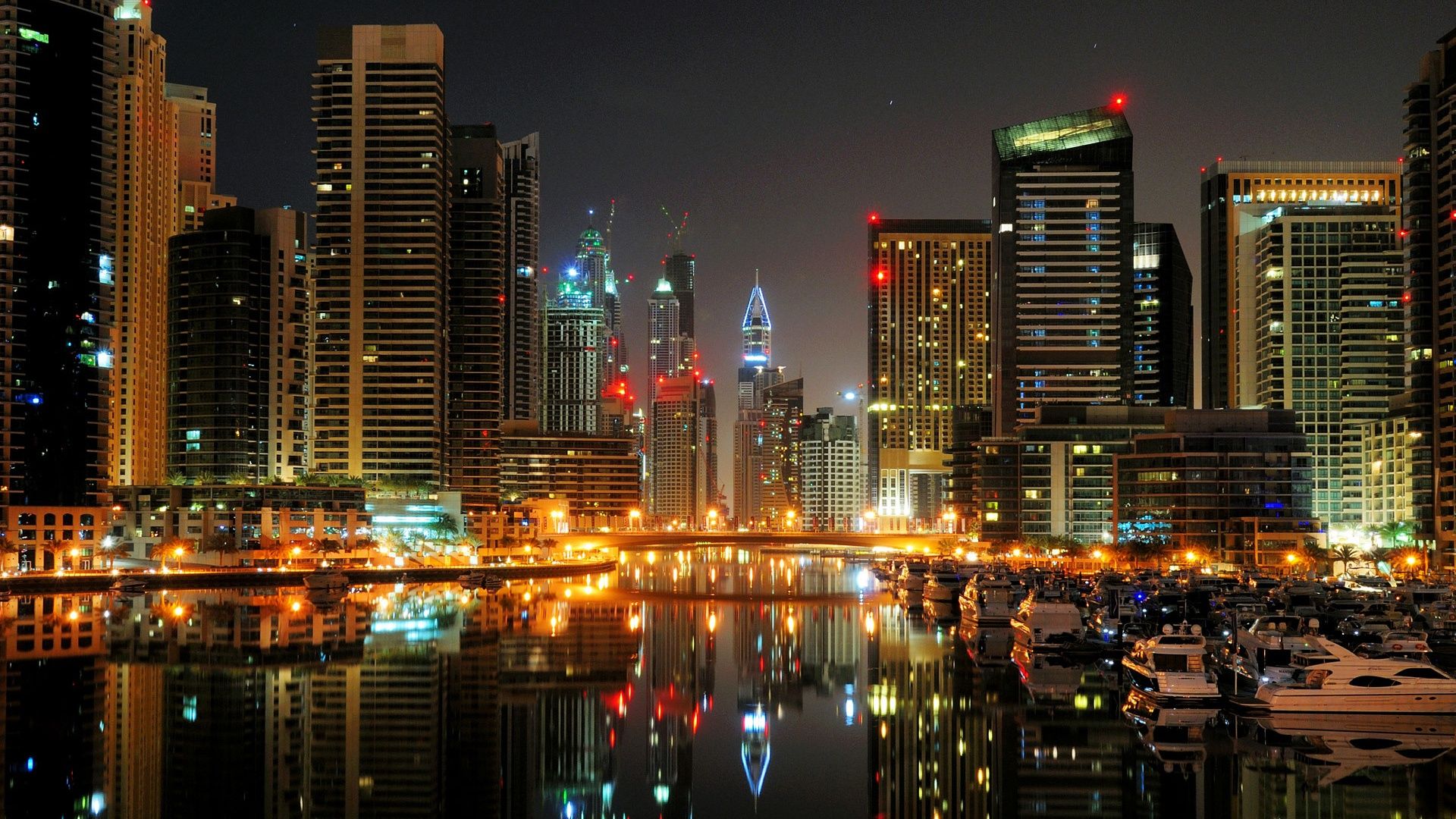Skyline Dubai notturno grattacieli, 1920x1080 Full HD 1080p, Laptop