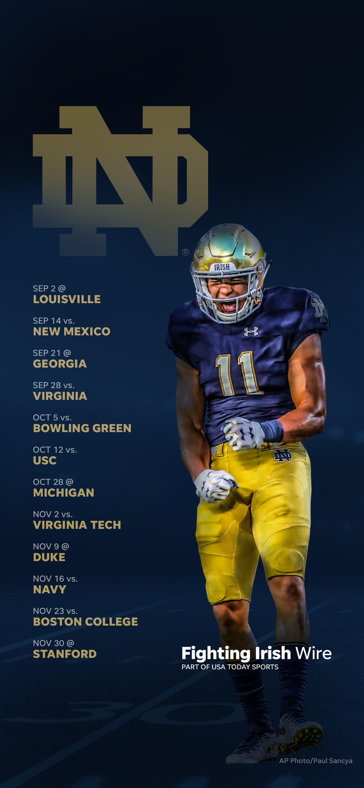 Notre Dame Football calendario 2019, Fighting Irish, 1242x2688 Full HD Verticale, Smartphone