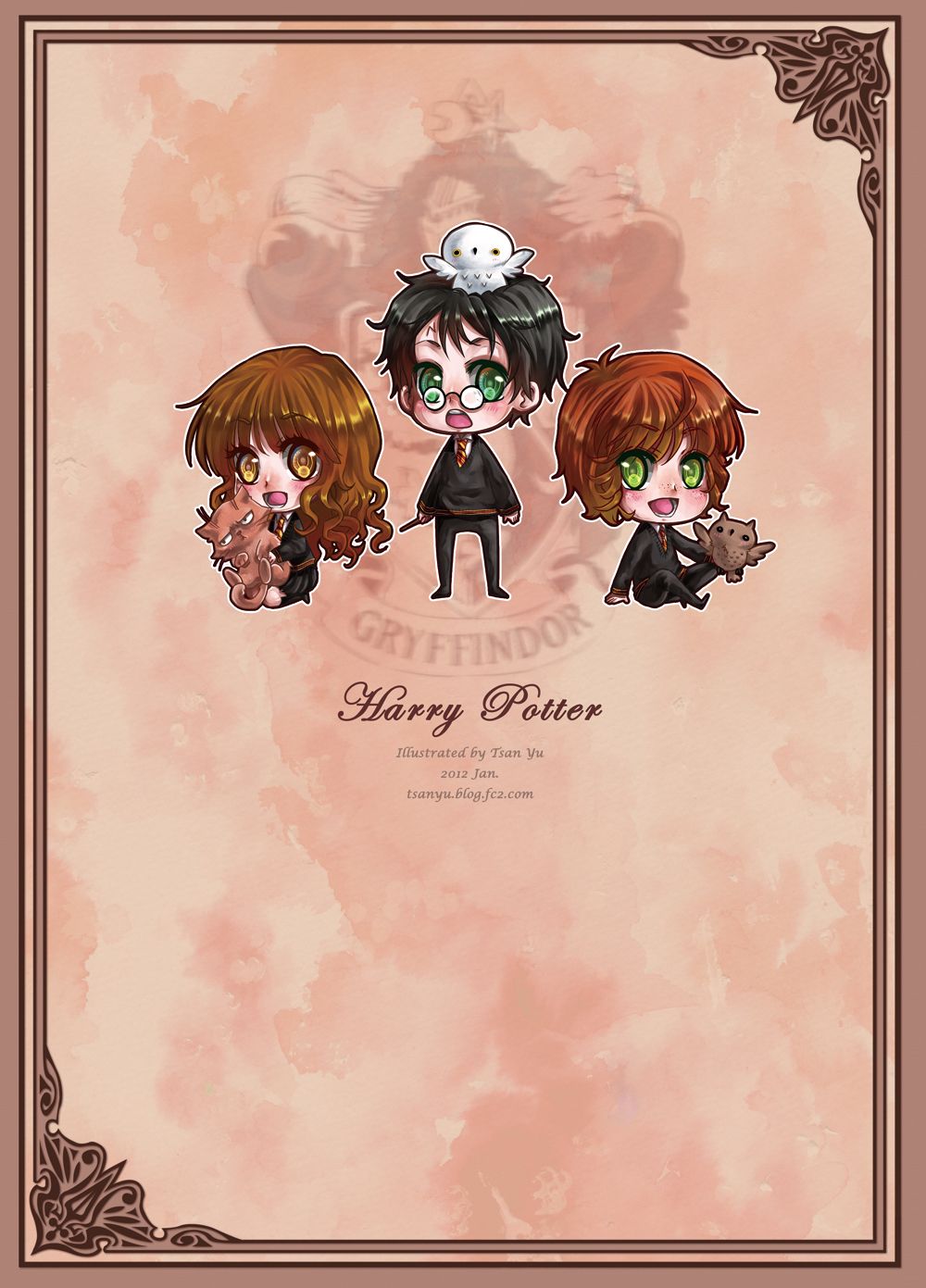 Harry Potter chibi Hermione Ron, 1000x1391 Verticale, Mobile