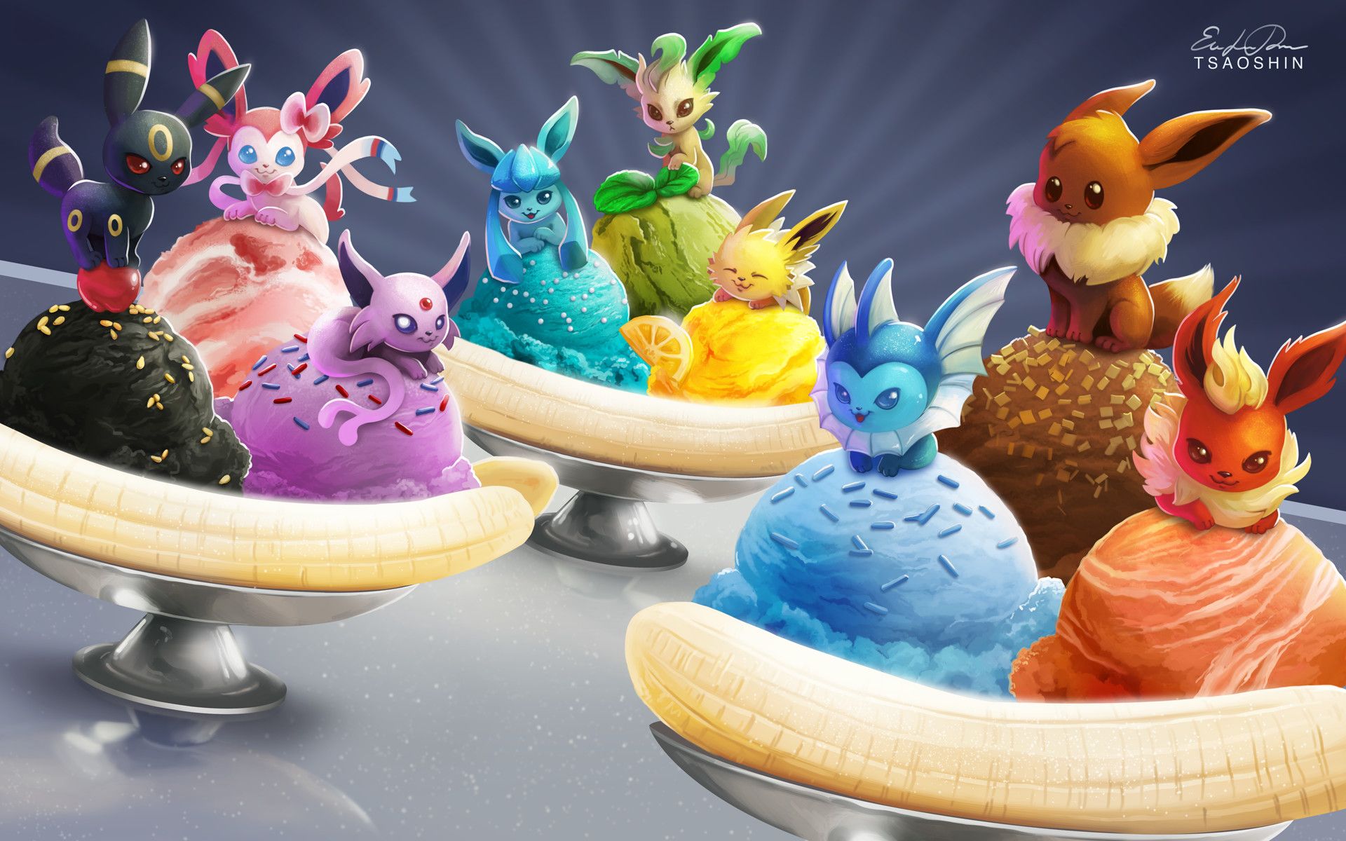 Eevee evoluzioni gelato banana split, Pokémon, 1920x1200 Full HD+ WUXGA, Desktop