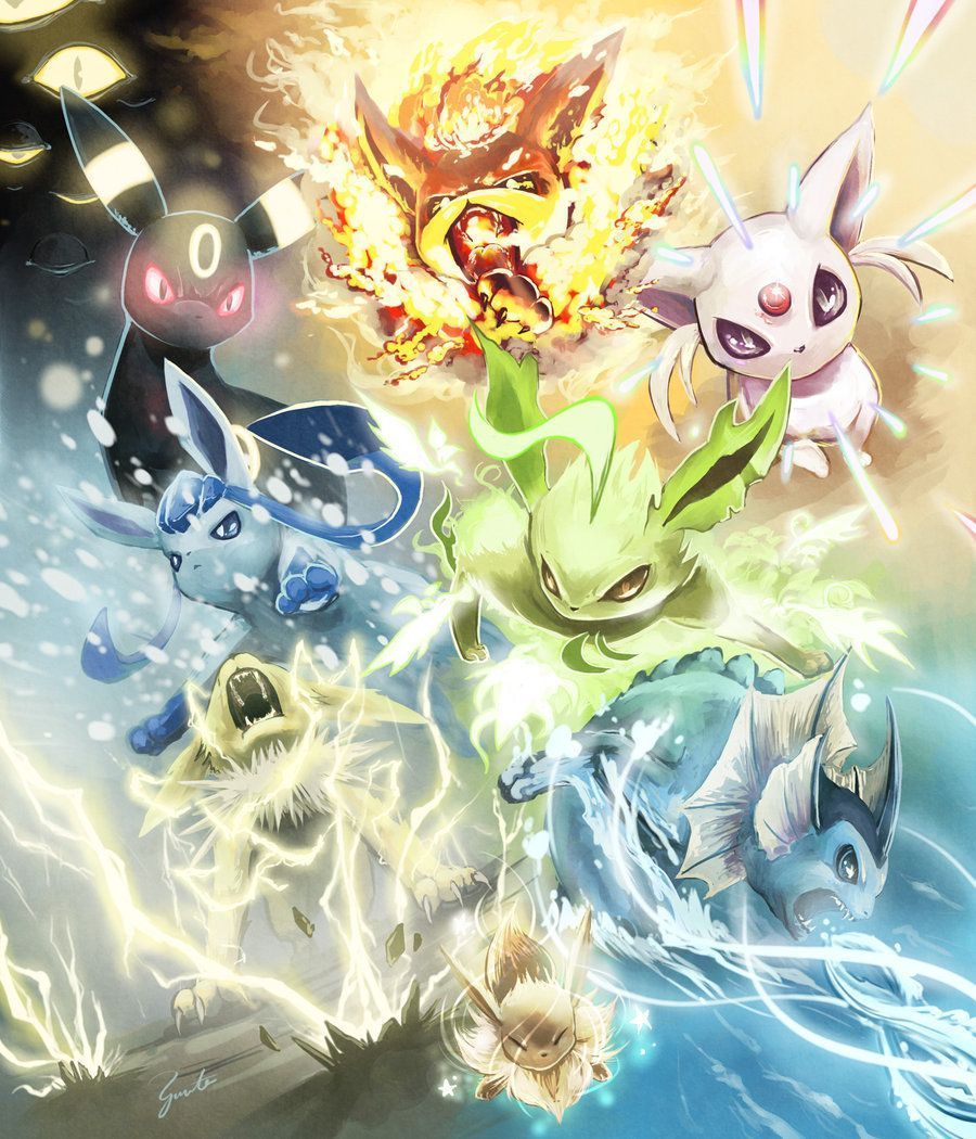 Evoluzioni di Eevee Pokemon, Nintendo, 900x1050 Verticale, Mobile