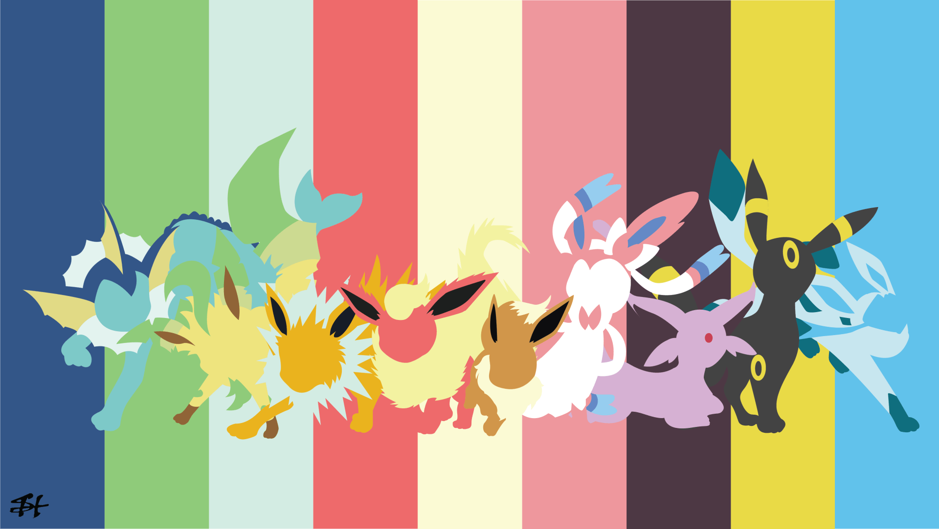 Eeveelutions Pokemon silhouette colorate, Nintendo, 1920x1083 Full HD, Desktop