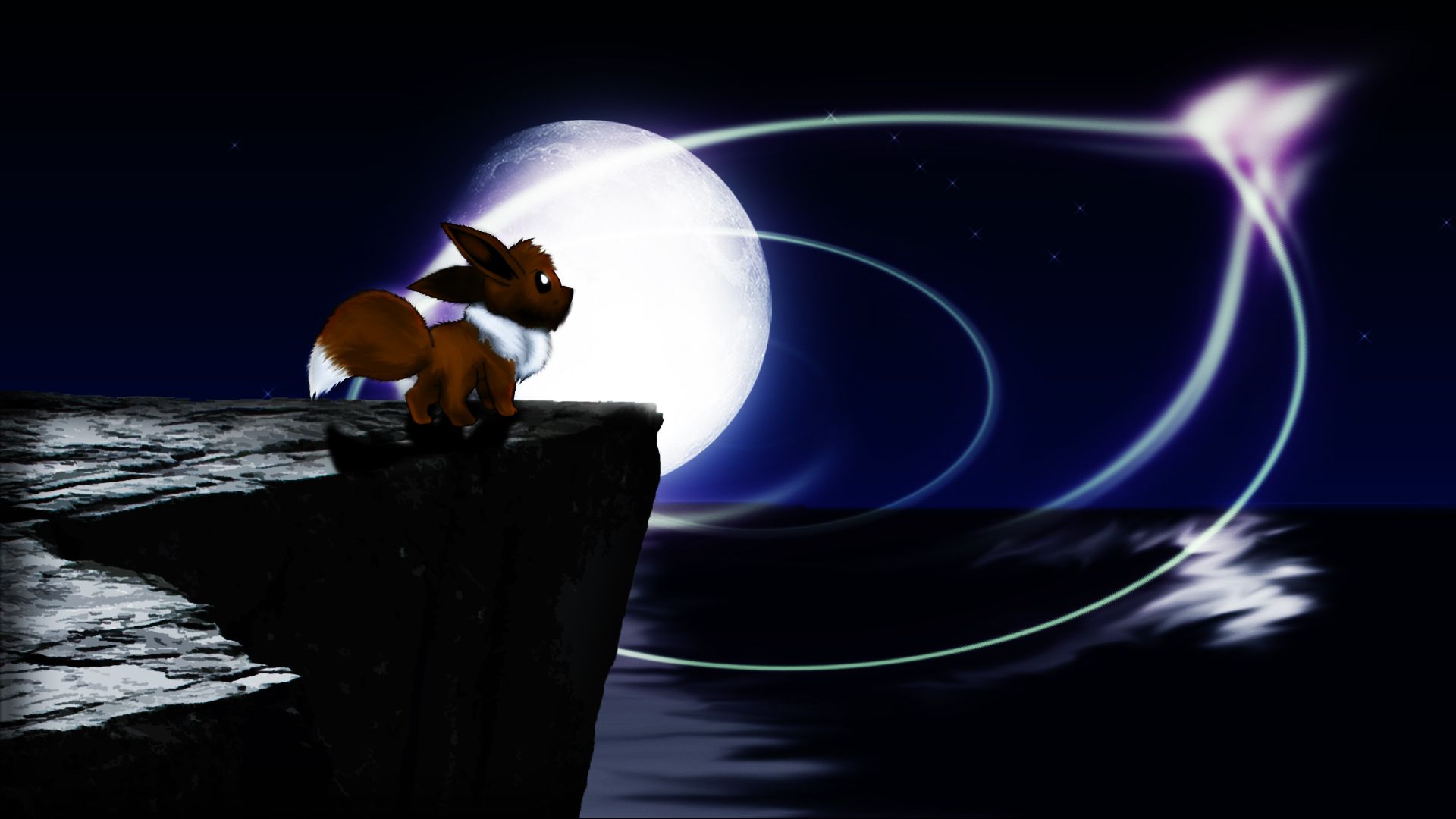 Eevee su scogliera con luna, Eeveelution, 1920x1080 1080p, PC