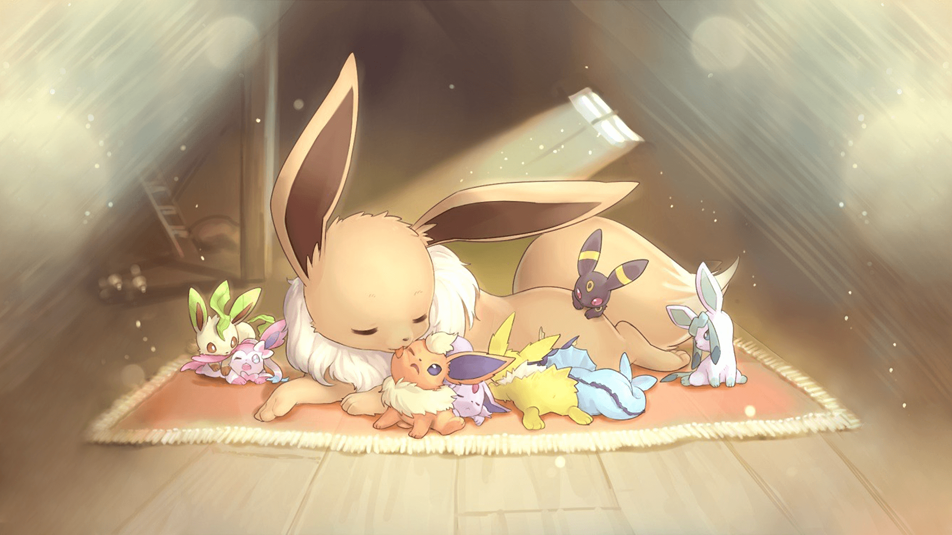 Eevee e Eeveelutions addormentati, Pokémon, 1920x1080 Full HD 1080p, Desktop