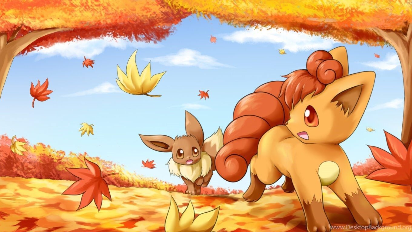 Eevee e Vulpix autunno, Eeveelution, 1360x768 720p, Laptop