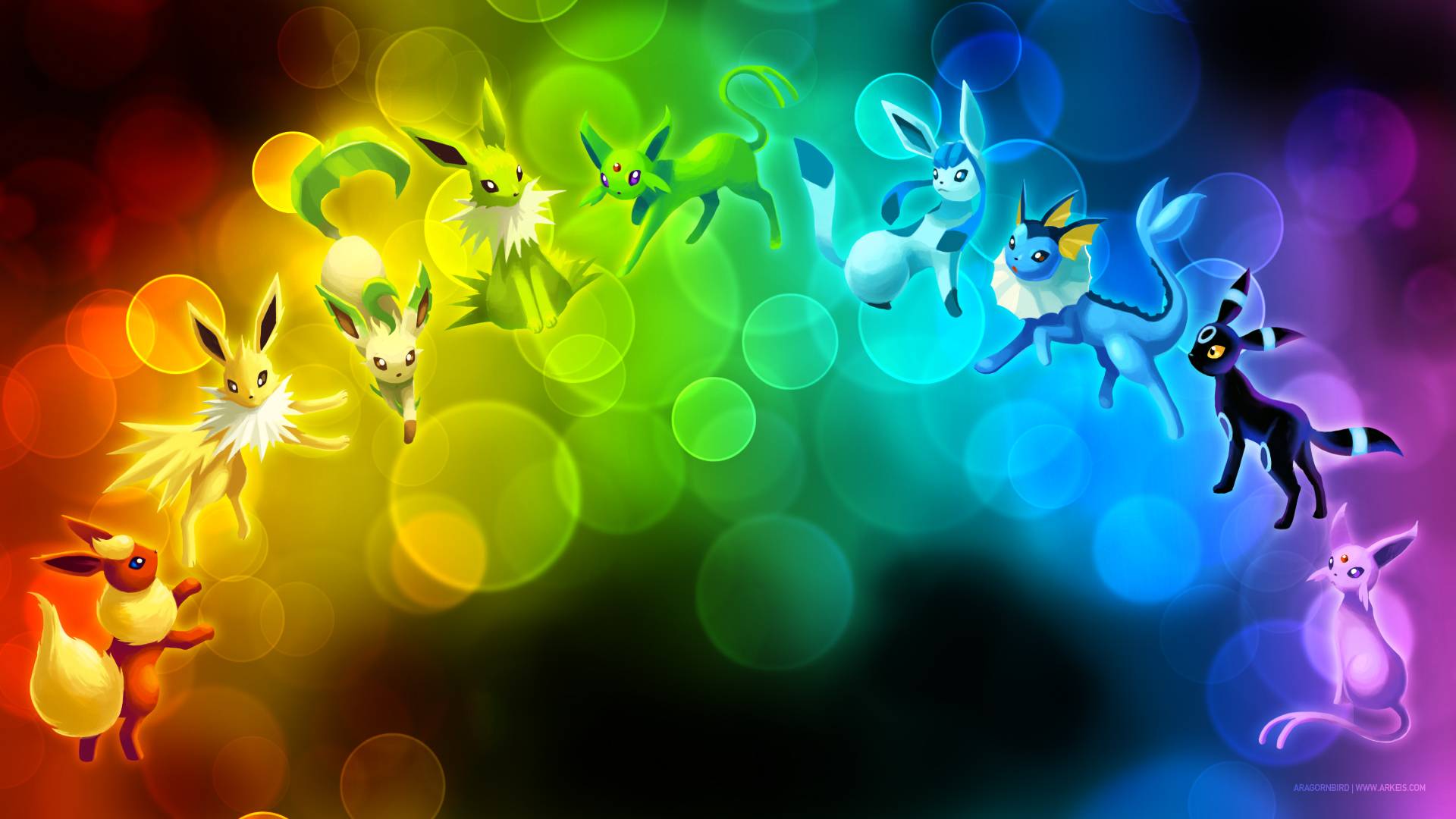 Eeveelutions Pokemon arcobaleno, creature tascabili, 1920x1080 Full HD, PC
