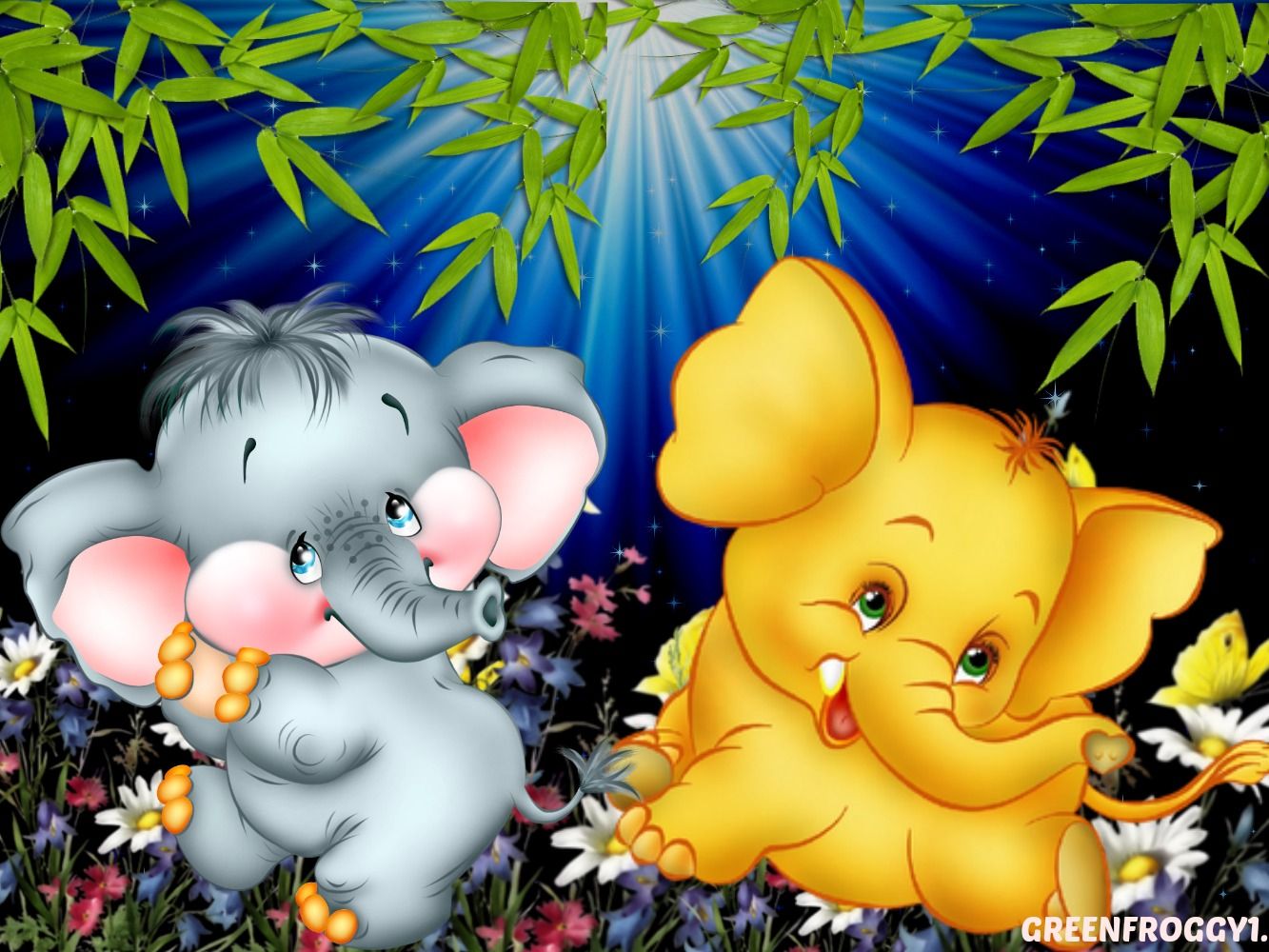 Due elefanti carini cartoon, 1333x1000 HD, Desktop