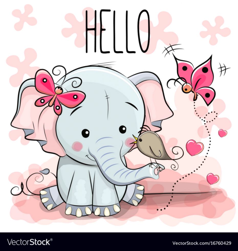 Elefante rosa cartone animato Hello, 930x982 Verticale, POCO