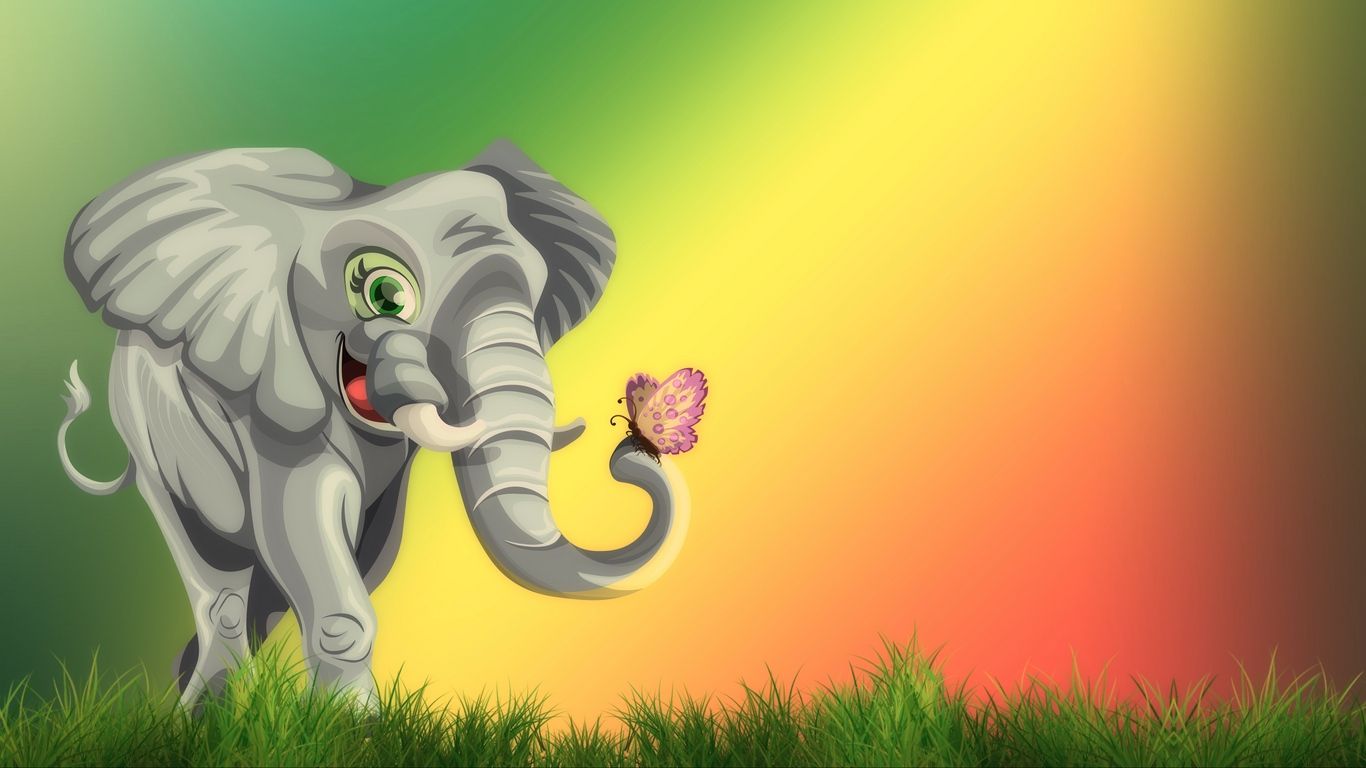 Elefante carino con farfalla, 1366x768 720p, Laptop