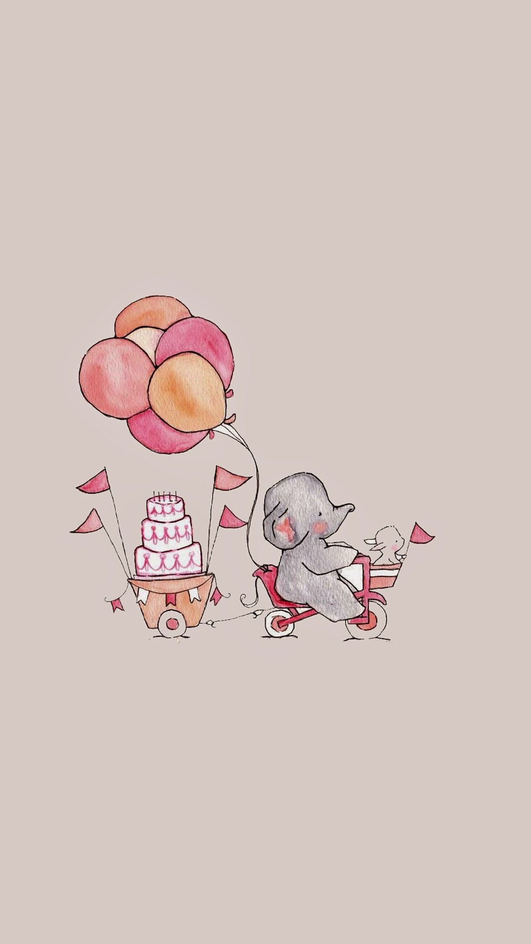 Elefantino con palloncini e torta, 1080x1920 Verticale, Telefono