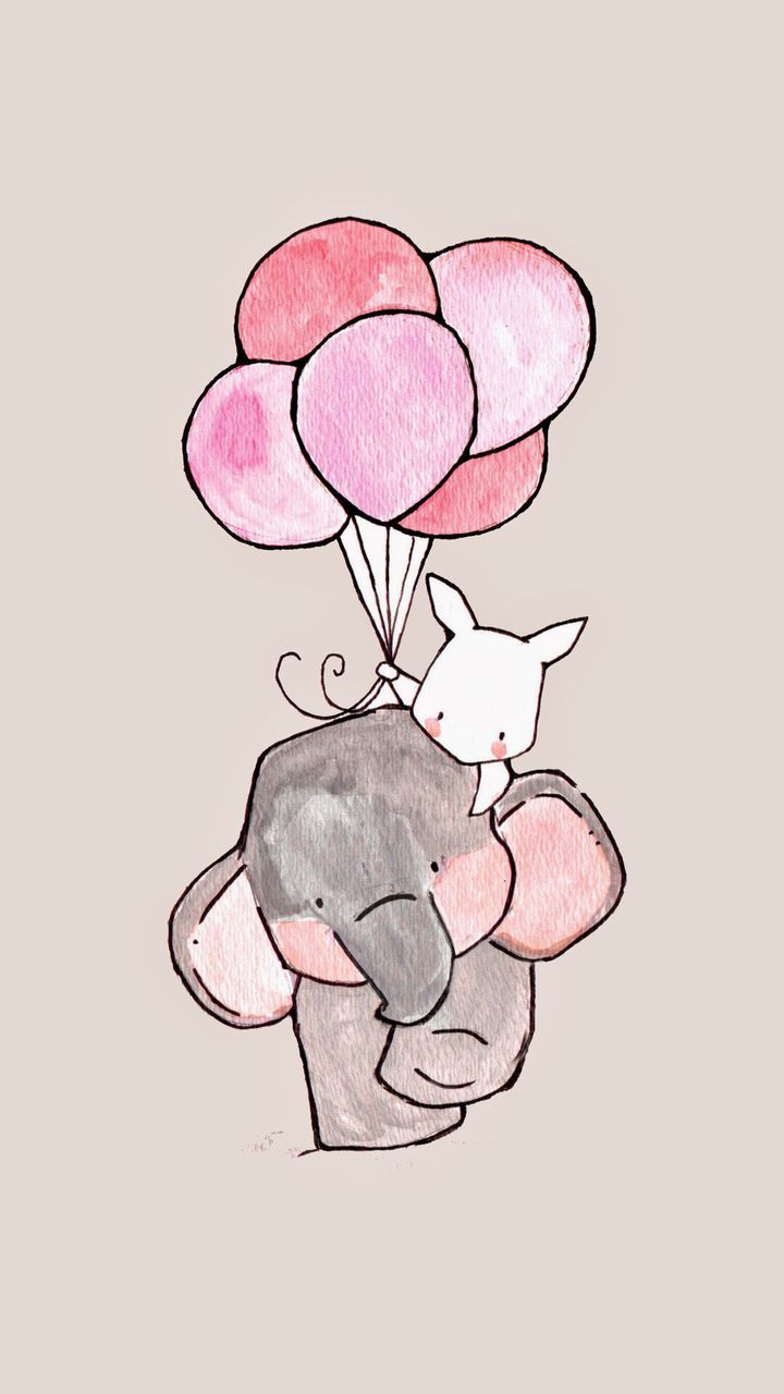 Elefante disegno con palloncini rosa, 720x1280 Verticale, iPhone