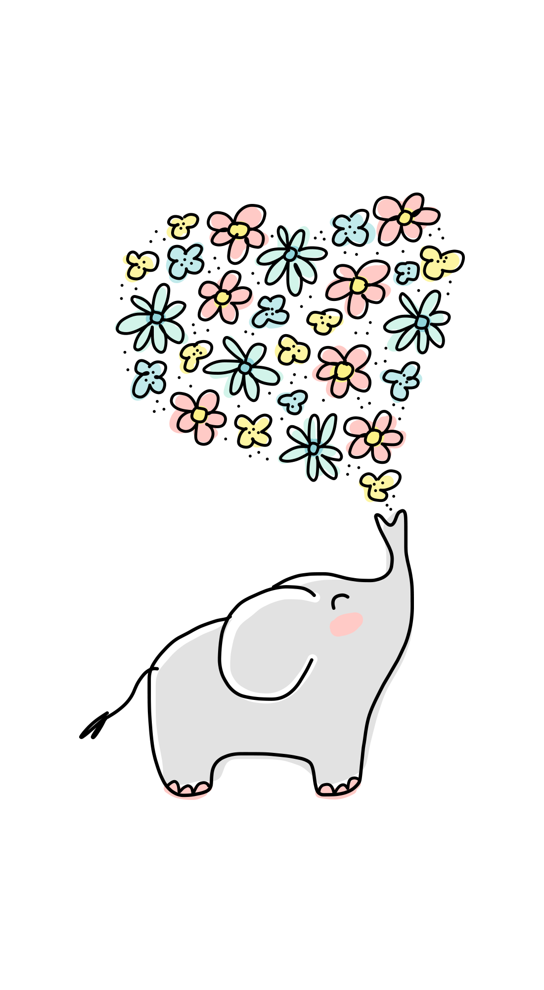Elefante con fiori pastello, 1100x2000 Full HD Verticale, iPhone Pro