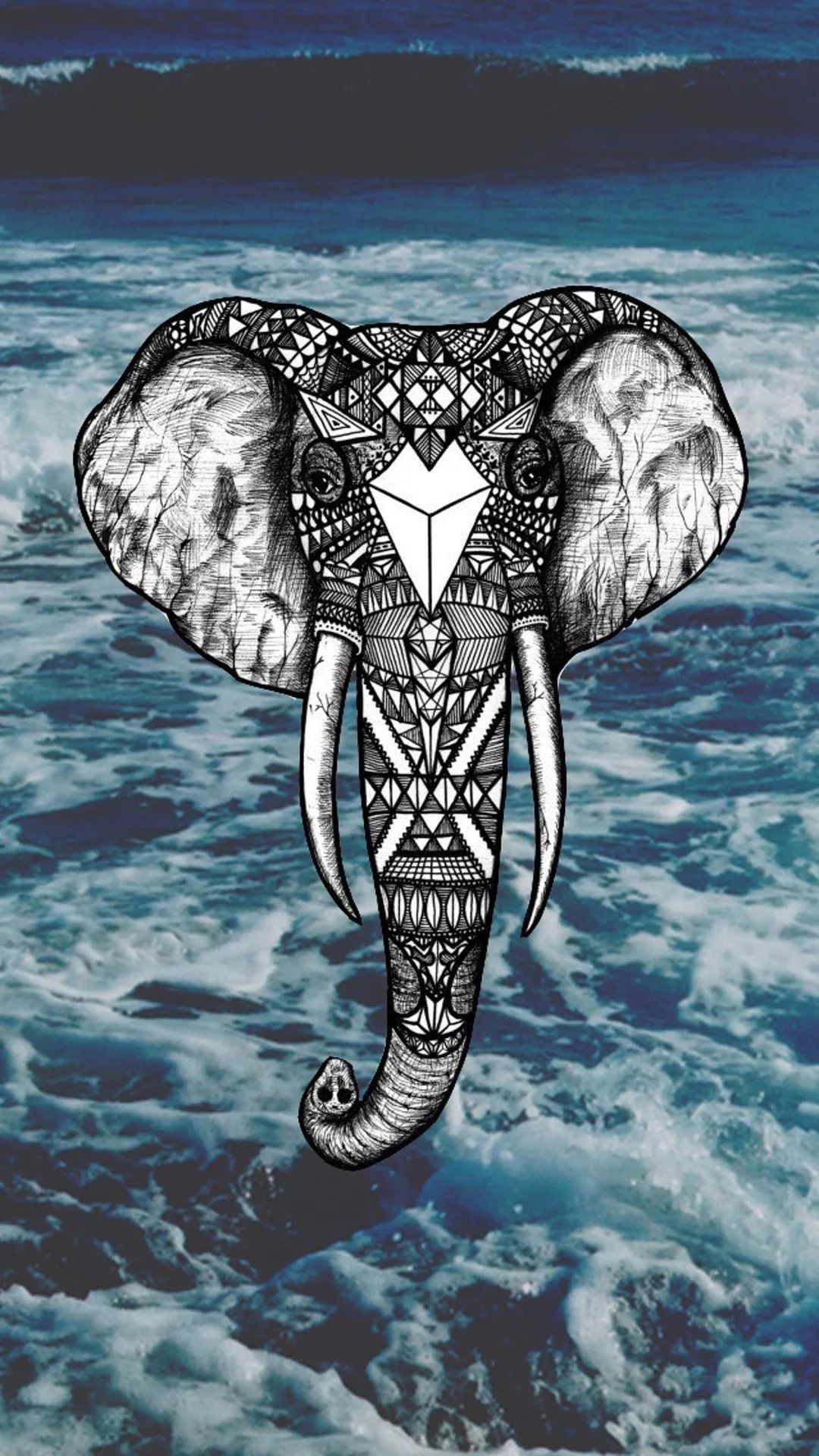 Elefante mandala su oceano, 1080x1920 Full HD Verticale, iPhone Pro